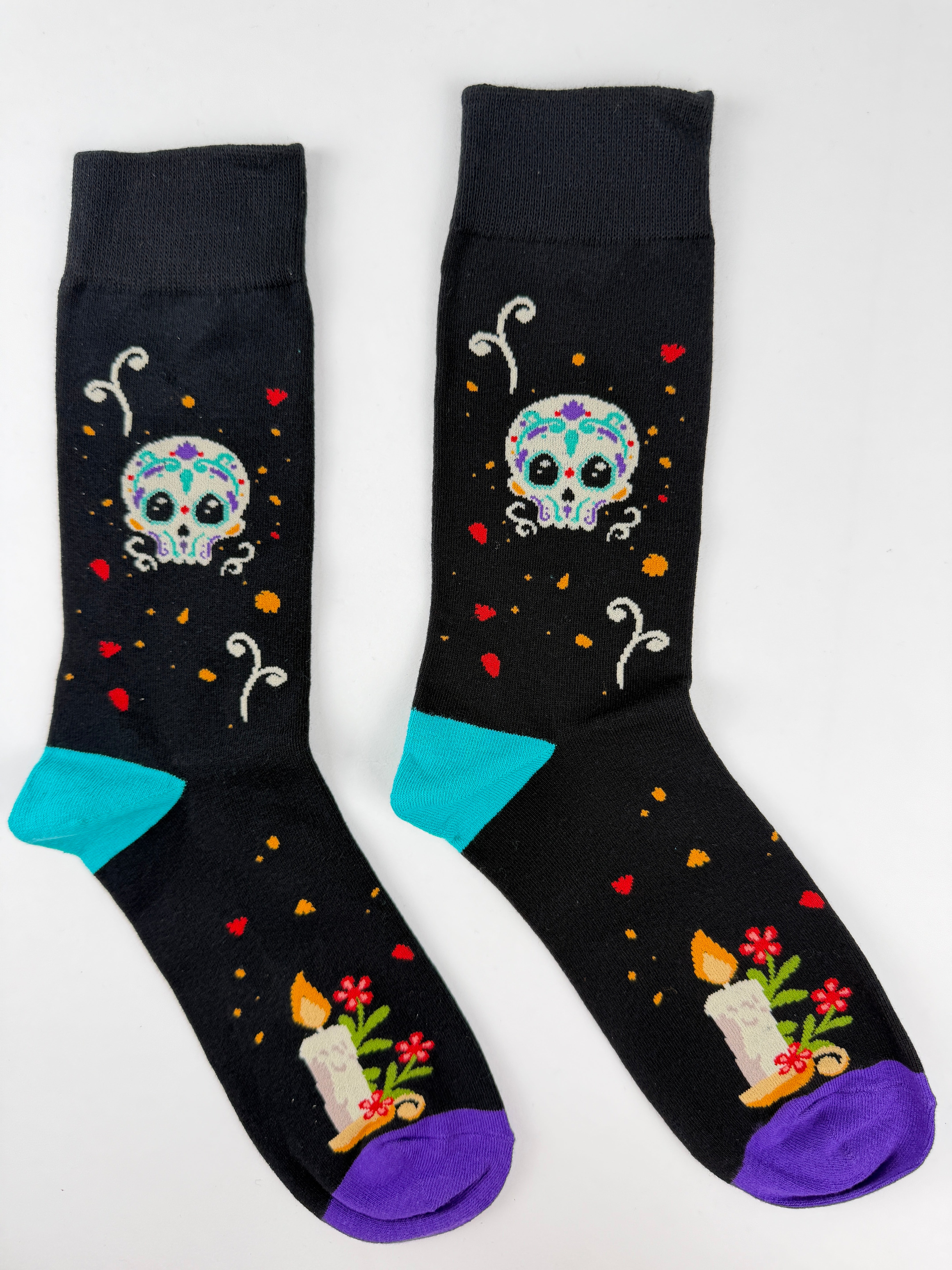 Day of the Dead Sugar Skull and Marigold Altar Black Socks