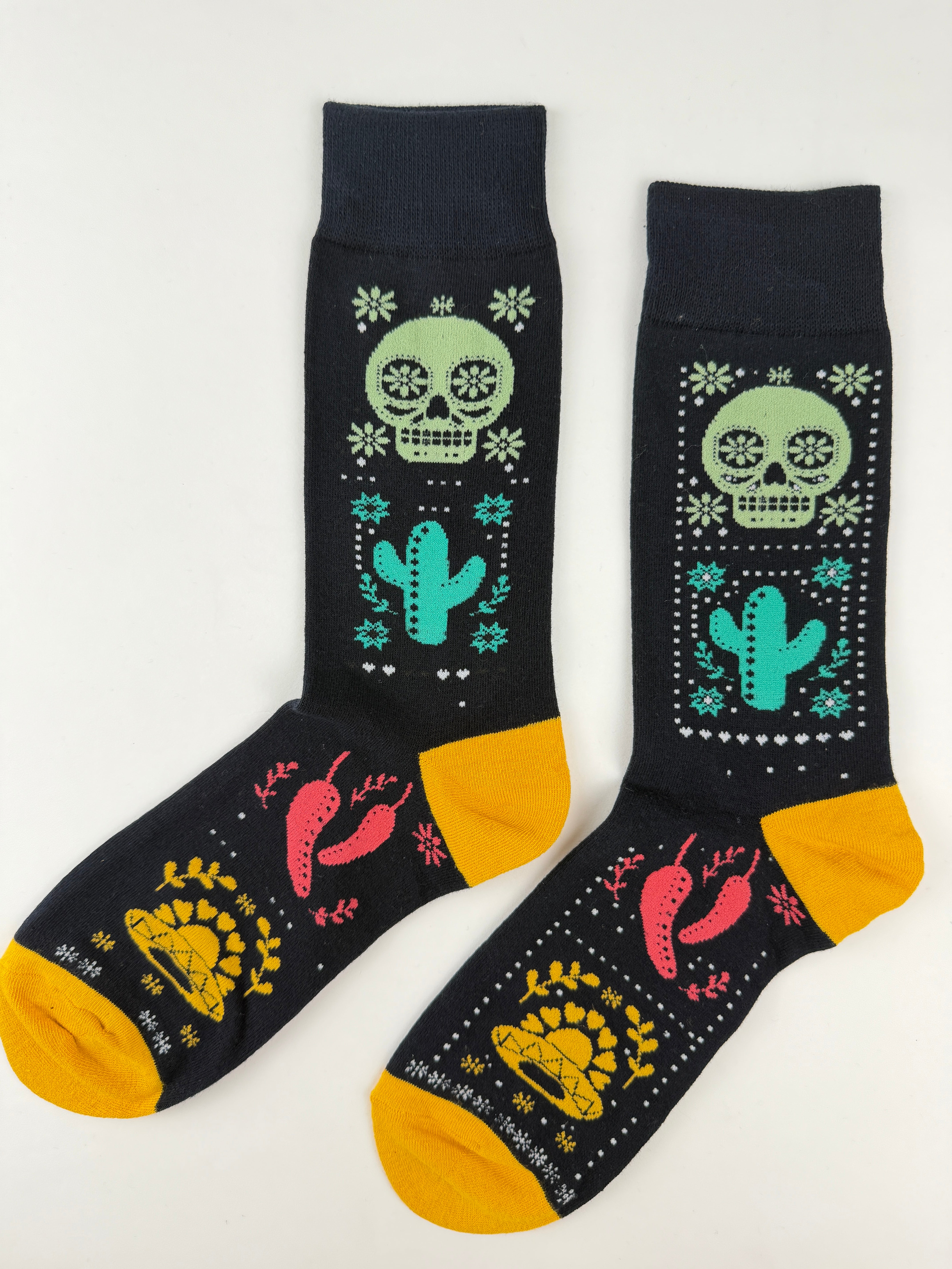 Day of the Dead Cactus and Chili Peppers Skull Socks