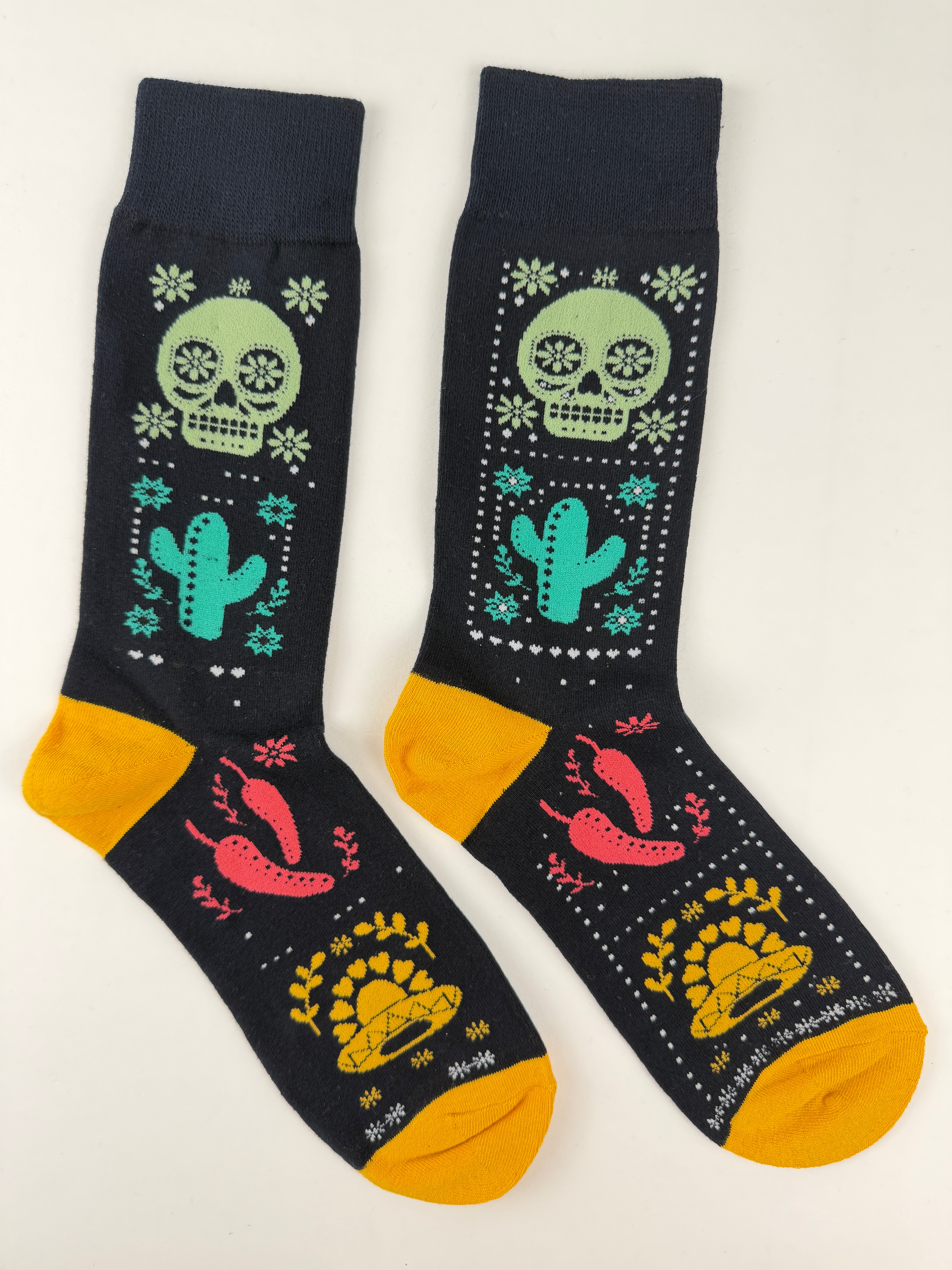 Day of the Dead Cactus and Chili Peppers Skull Socks