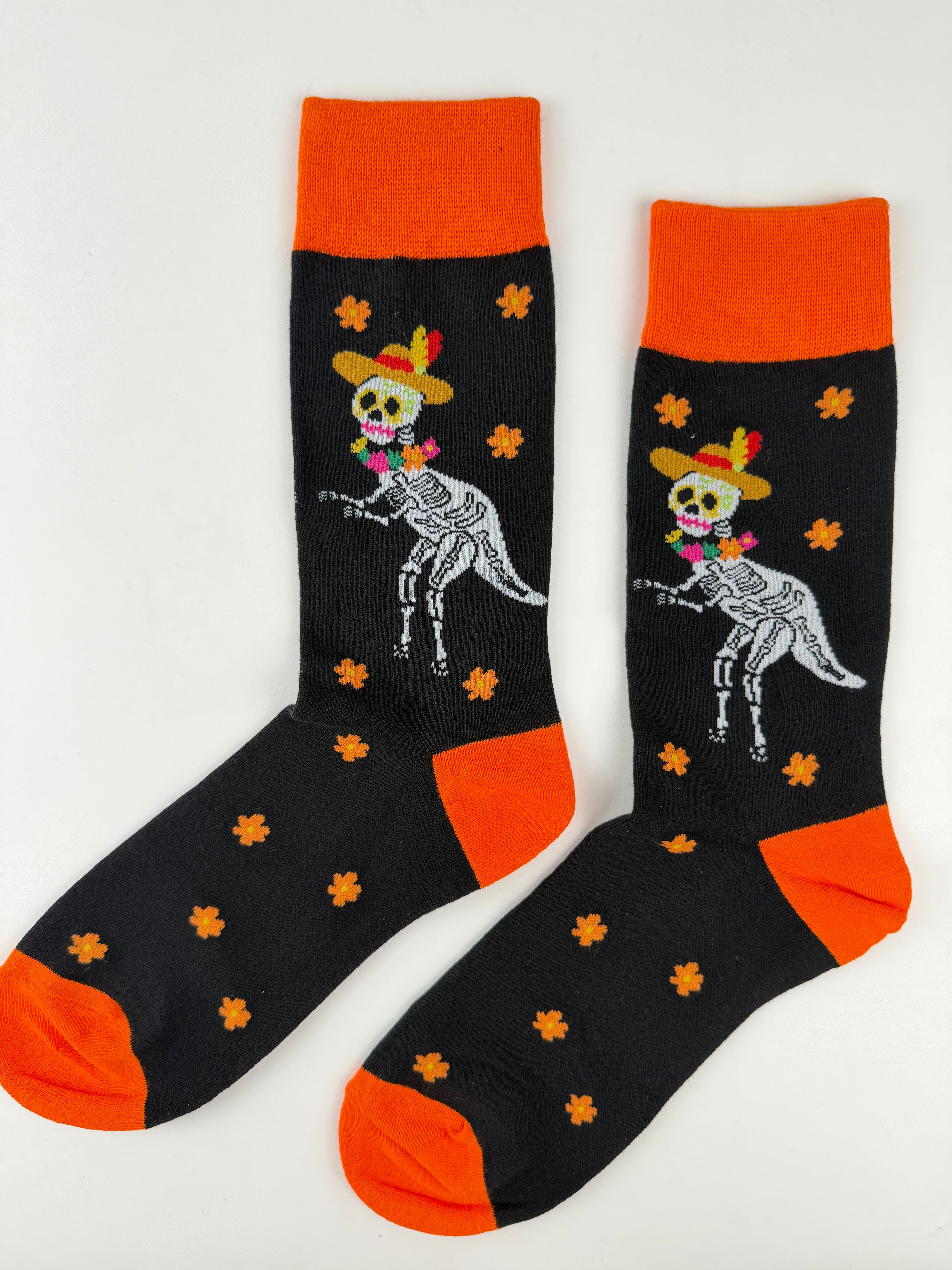 Day of the Dead Skeleton Dinosaur Crew Socks