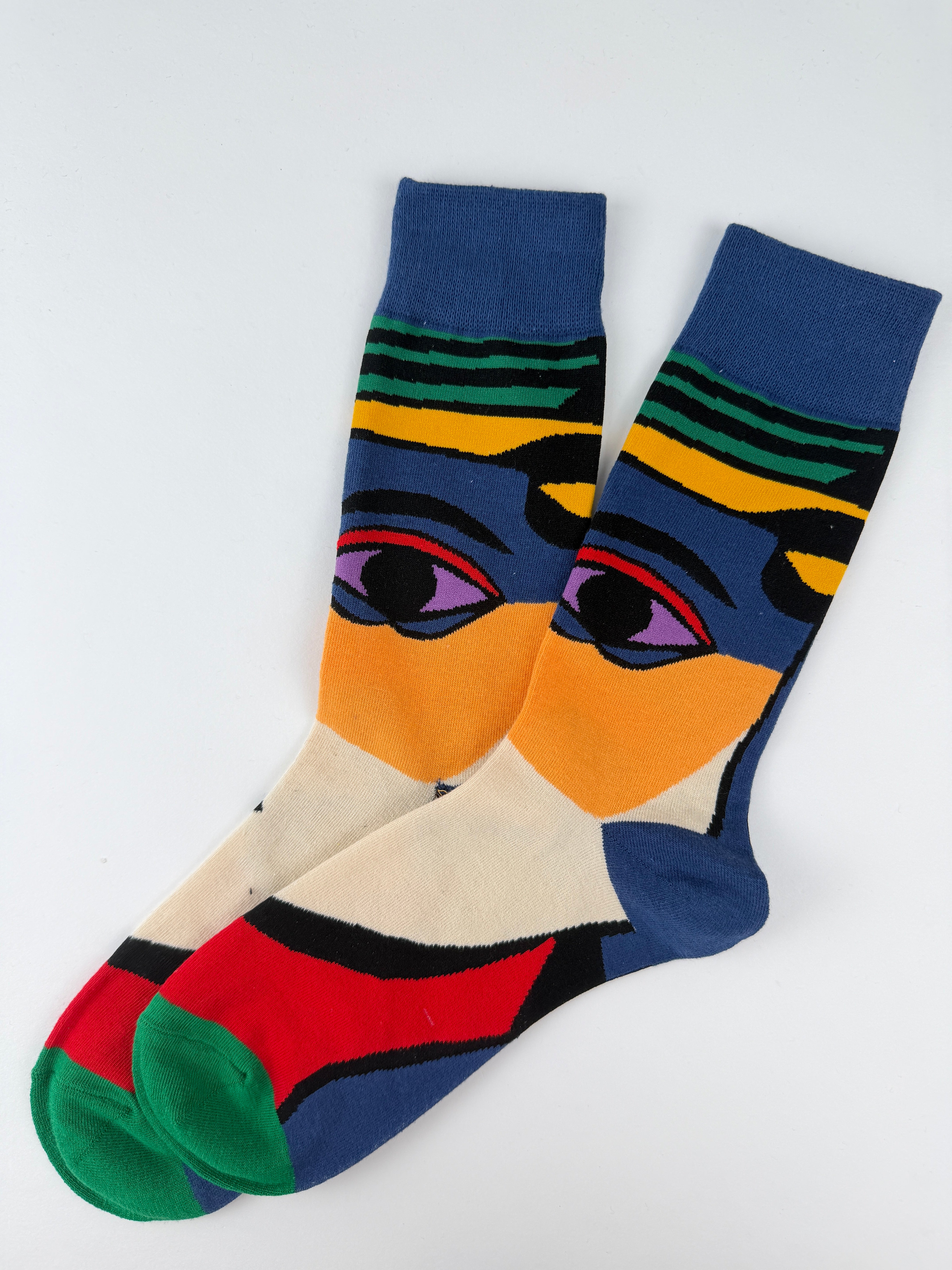 Picasso Collection – Multicolor Abstract Face Art Crew Socks