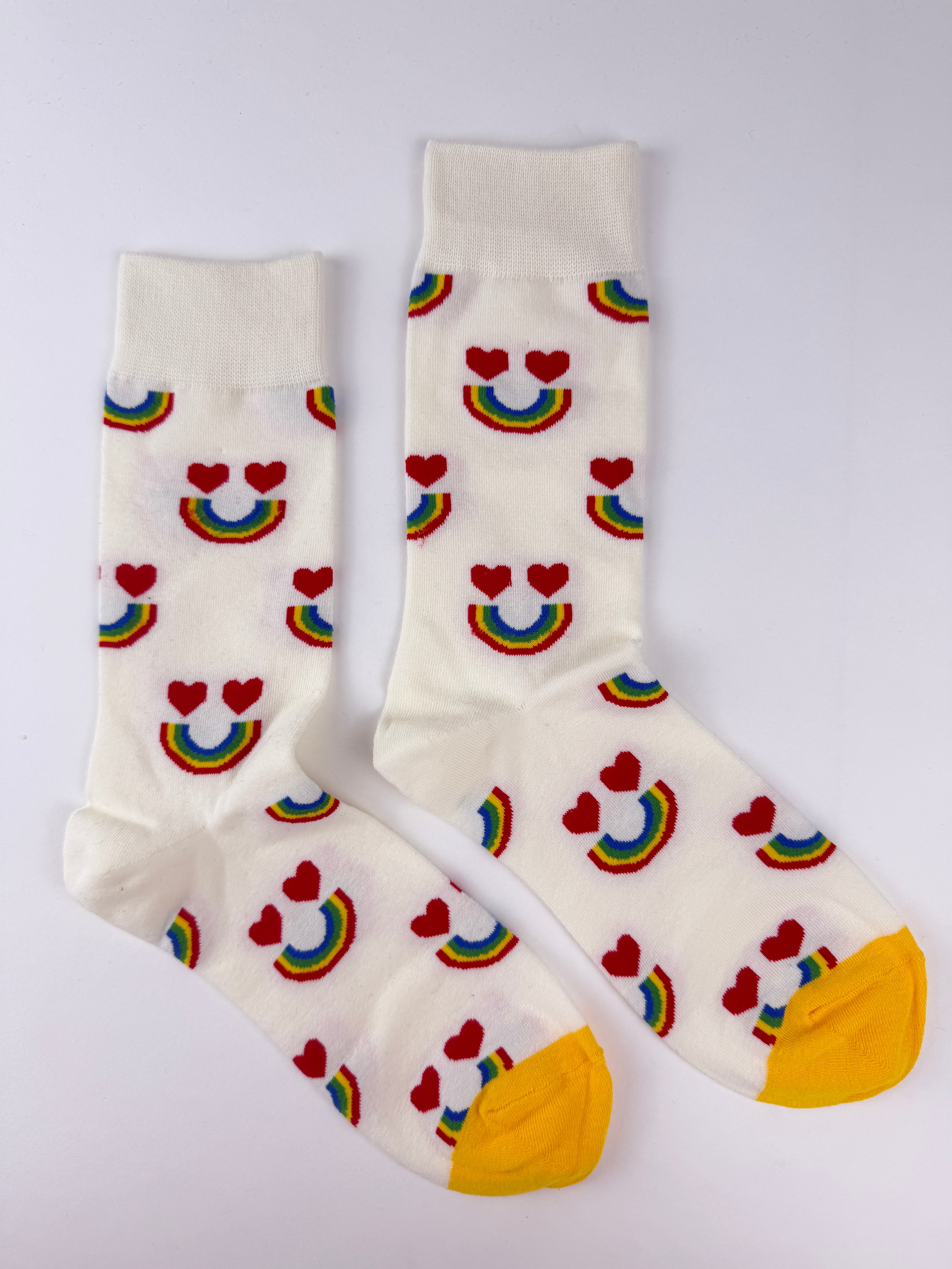 Rainbow Heart Smiley Crew Socks