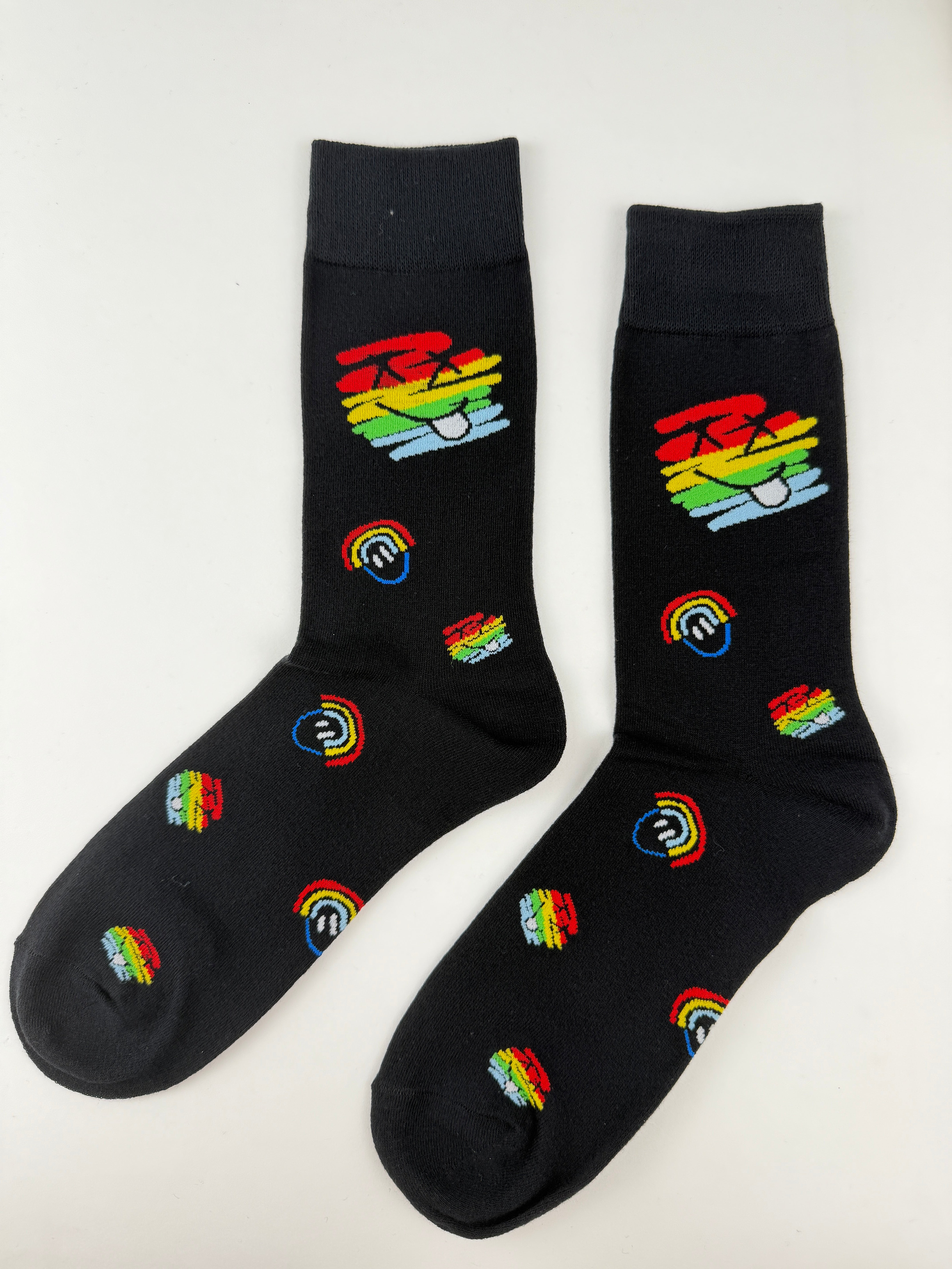 Valentine’s Socks – Rainbow Smiley Heart Crew Socks