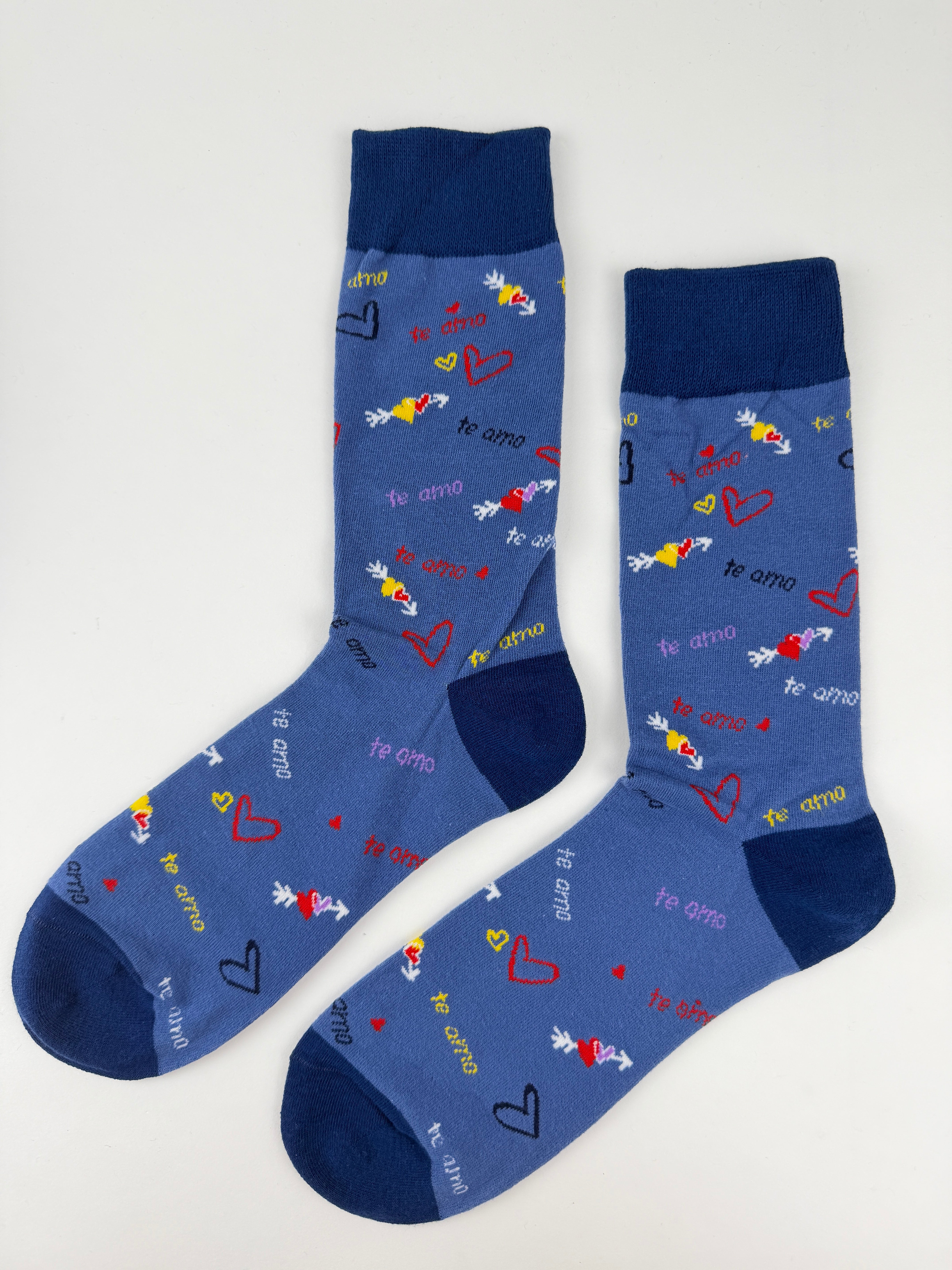 Valentine’s Socks – Te Amo Heart Doodle Crew Socks Unisex