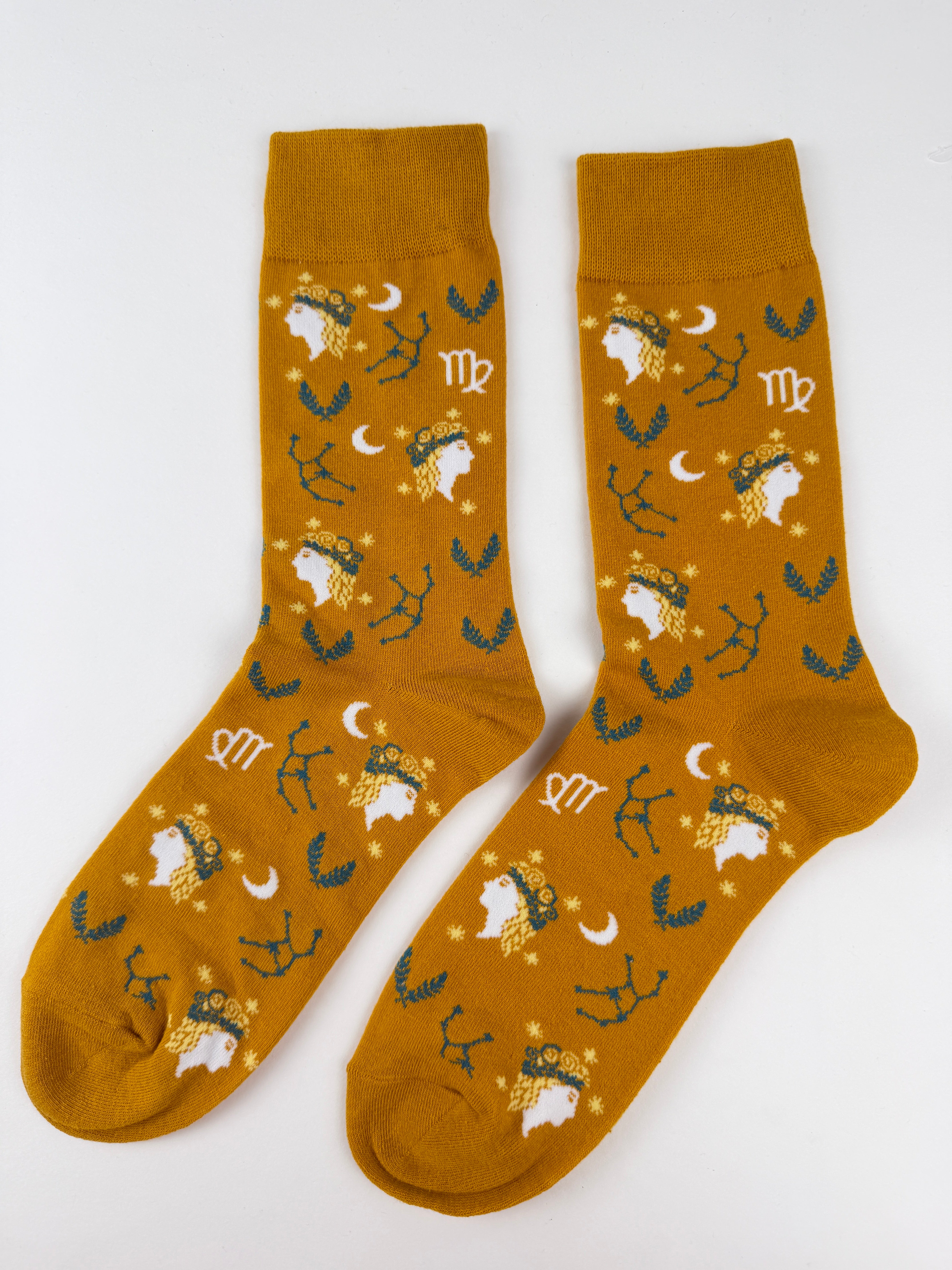 Constellation – Virgo Zodiac Goddess Socks Mustard