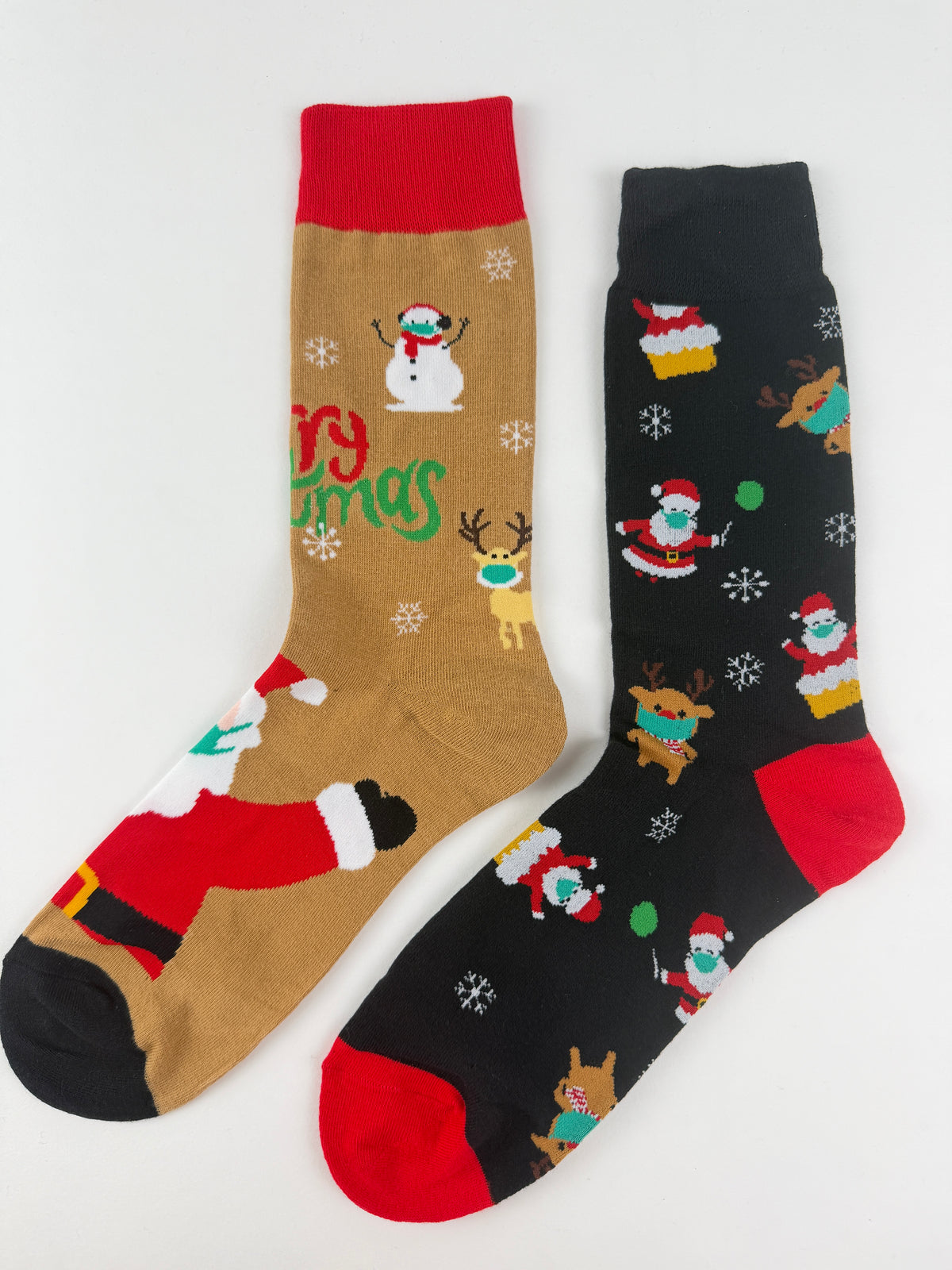 Mismatched Christmas Socks – Santa & Reindeer in Masks (Unisex)