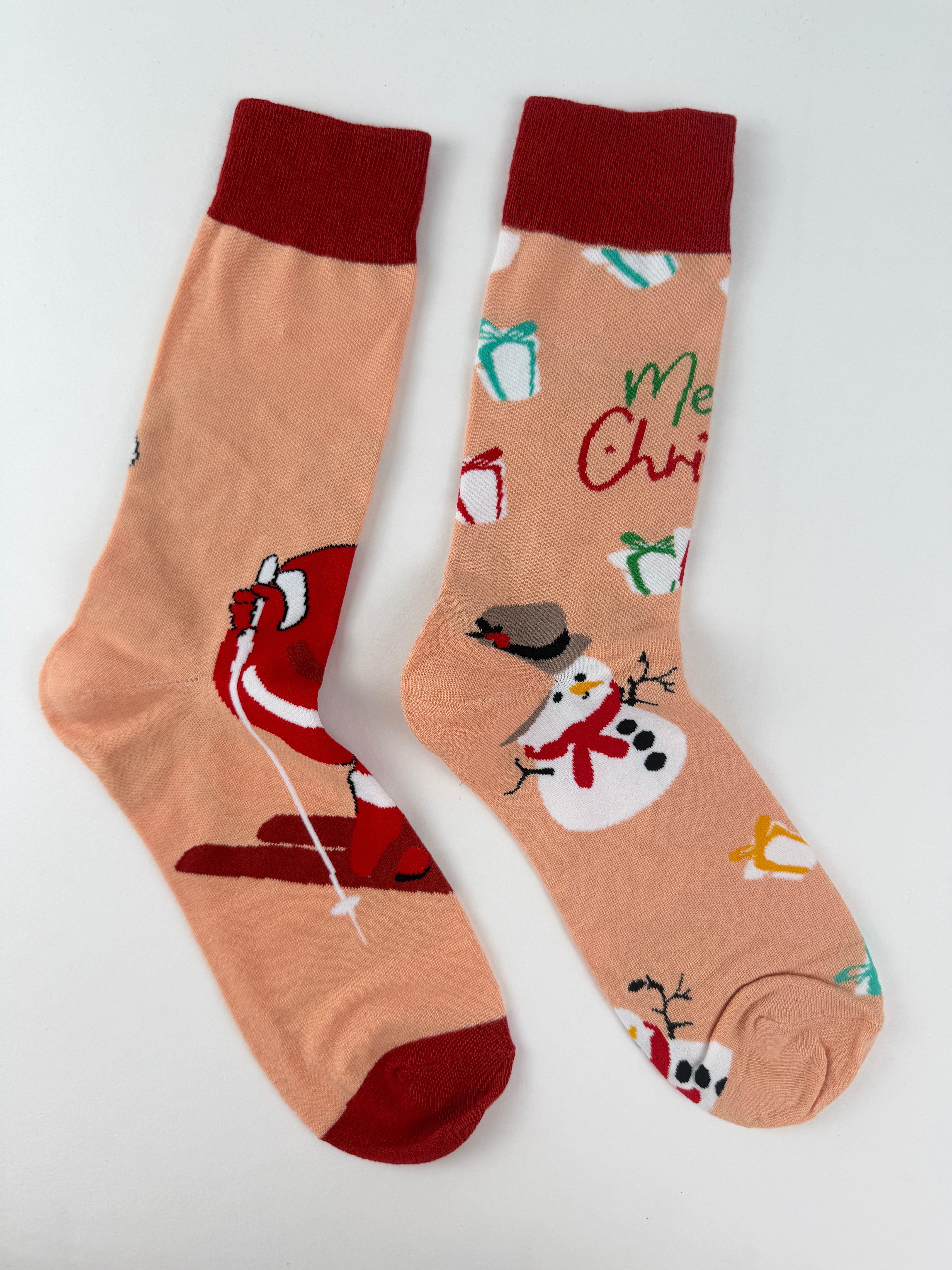 Funny Christmas Socks – Santa Climbing & Snowman Gift Print