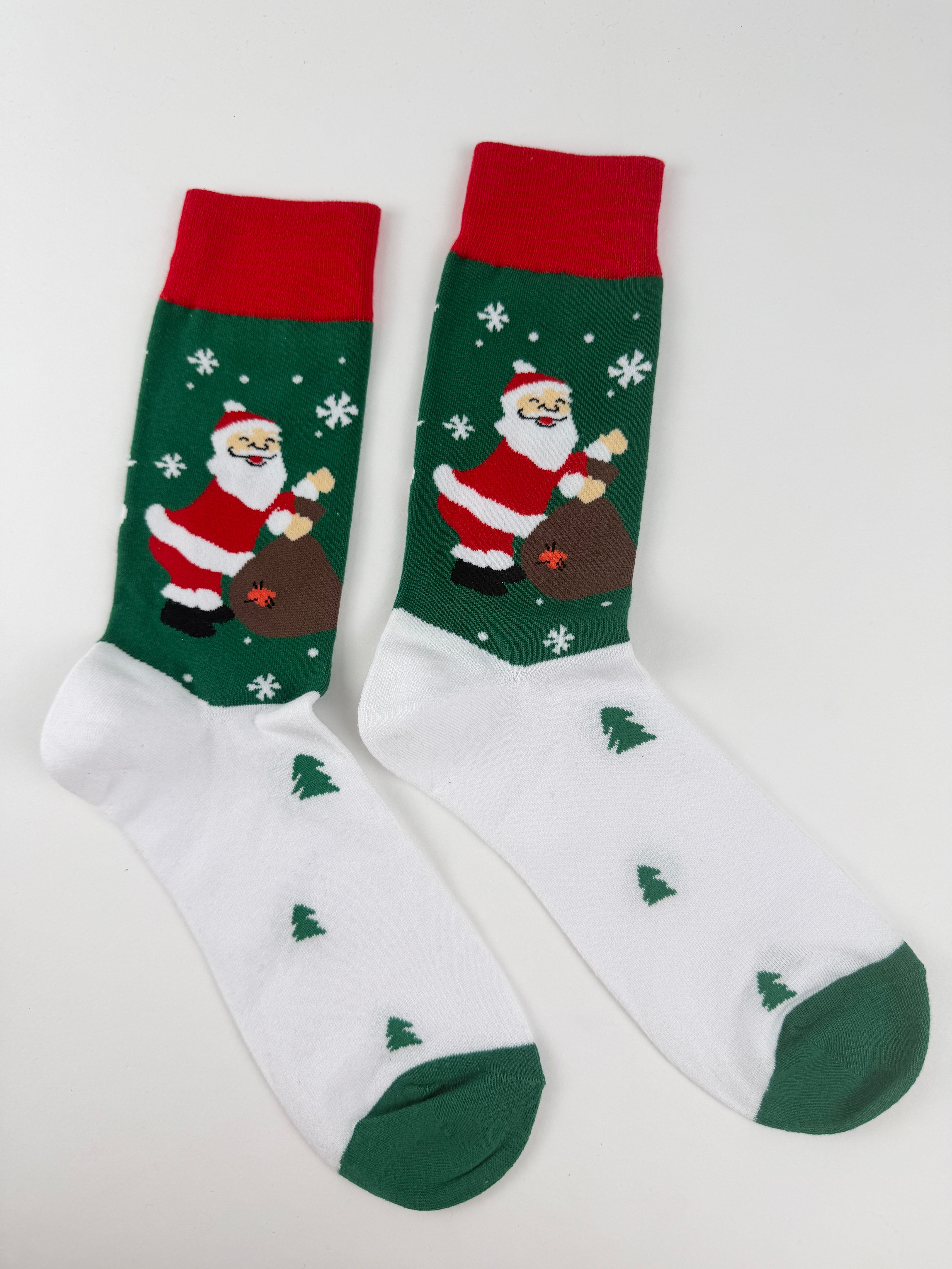 Santa Gift Bag Socks – Red, Green & White Christmas Crew