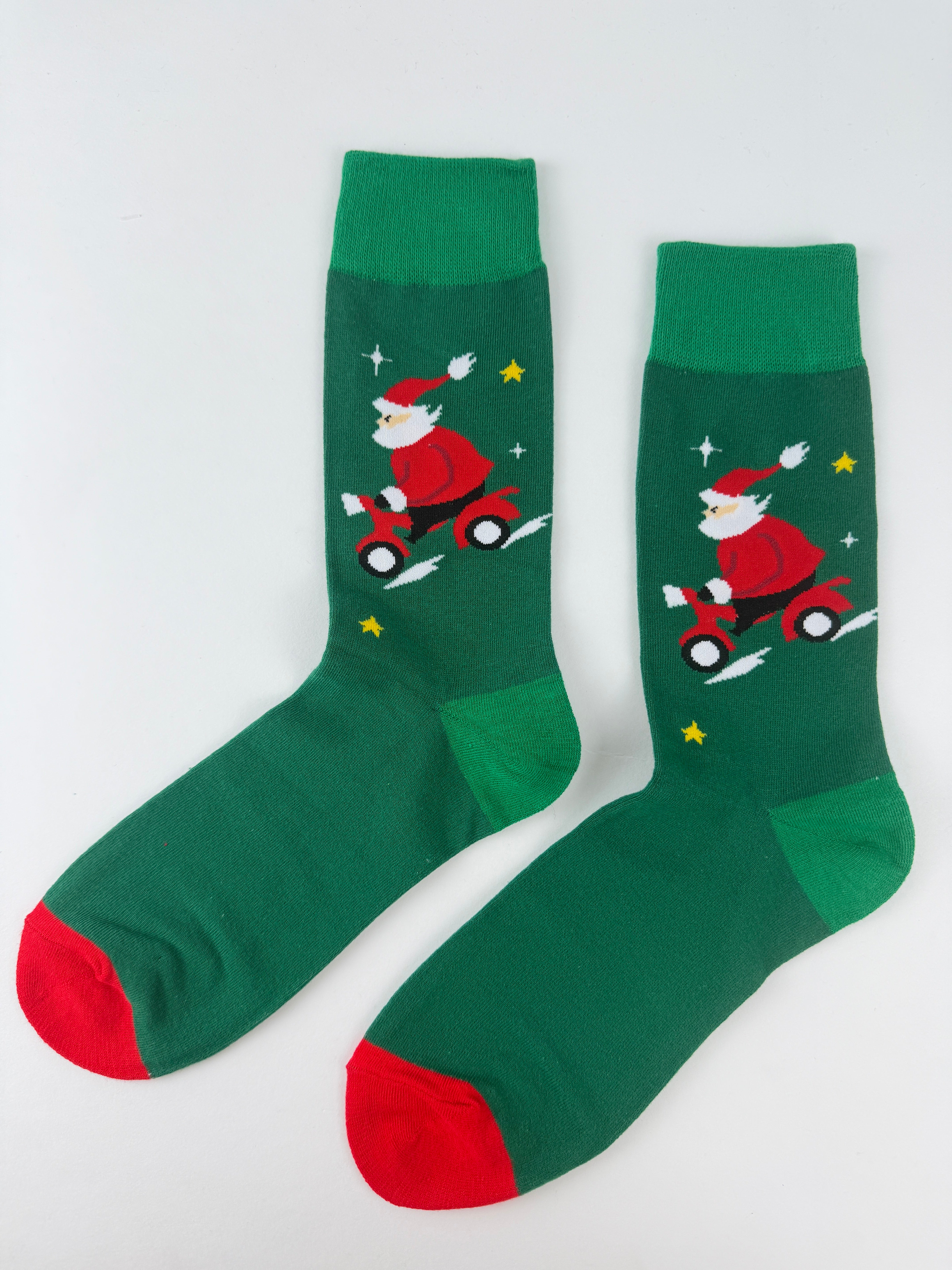 Santa Scooter Socks – Red & Green Christmas Crew
