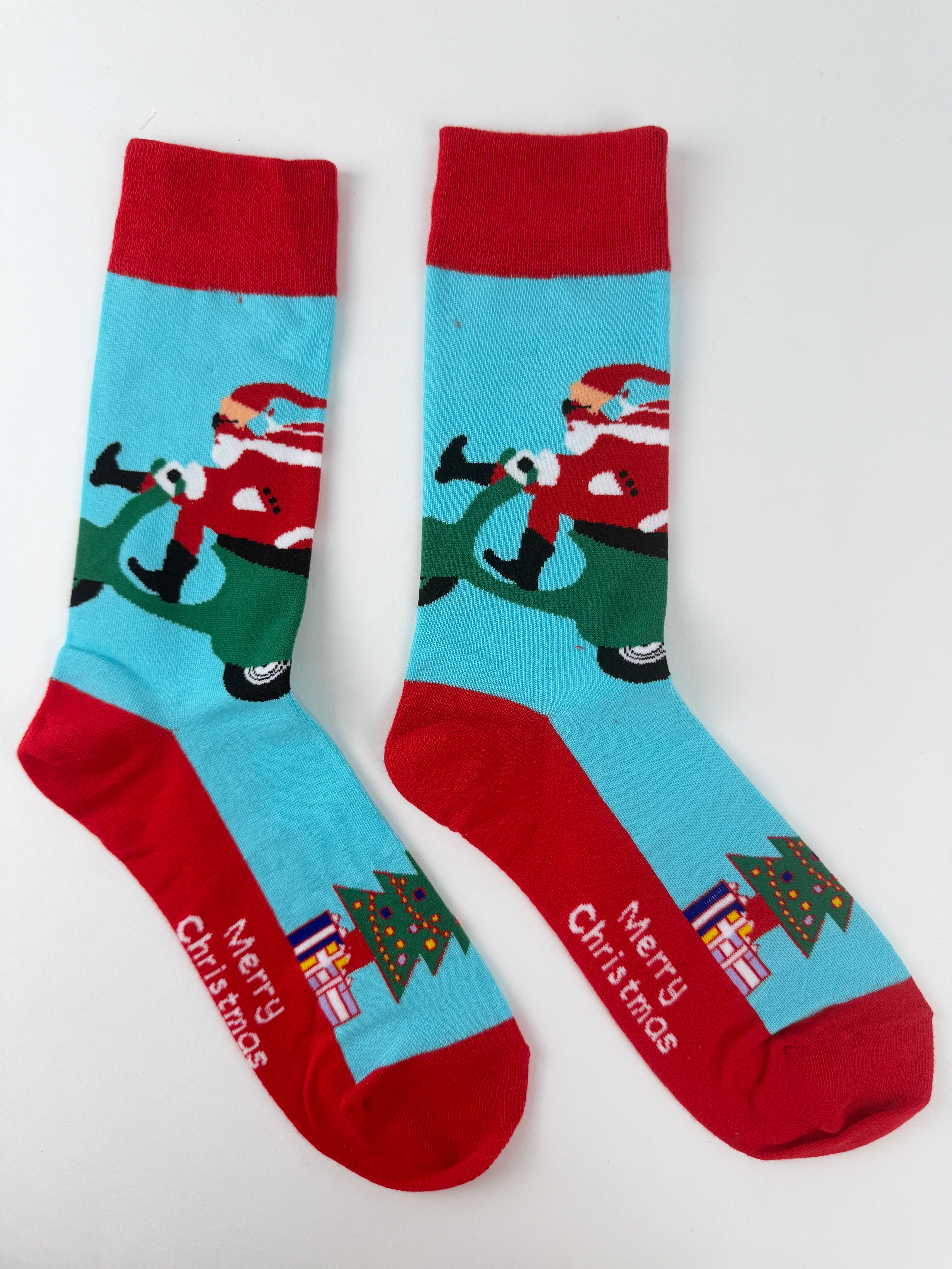 Santa Socks – Scooter Ride & Gift Print