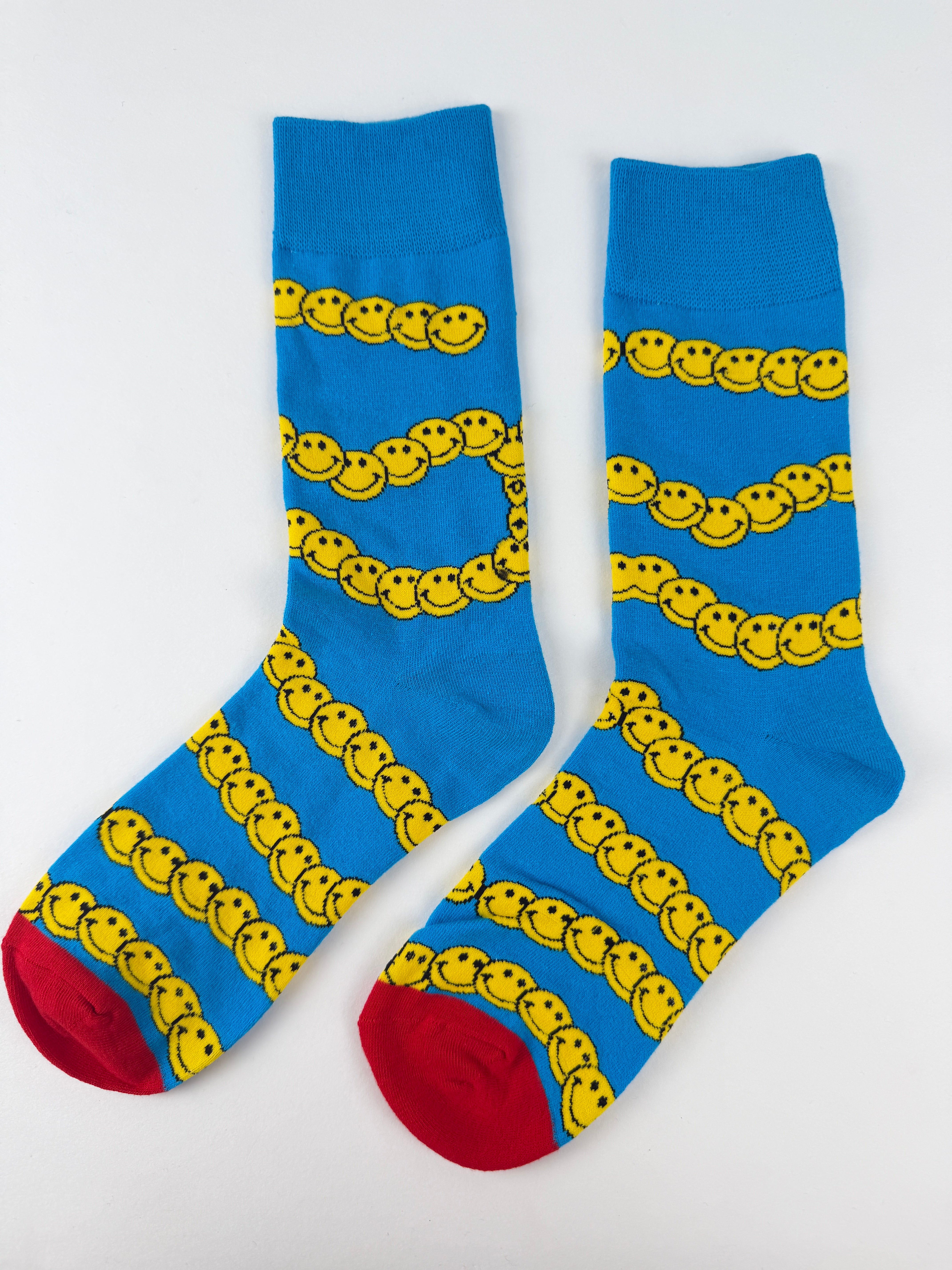 Blue Smiley Chain Crew Socks