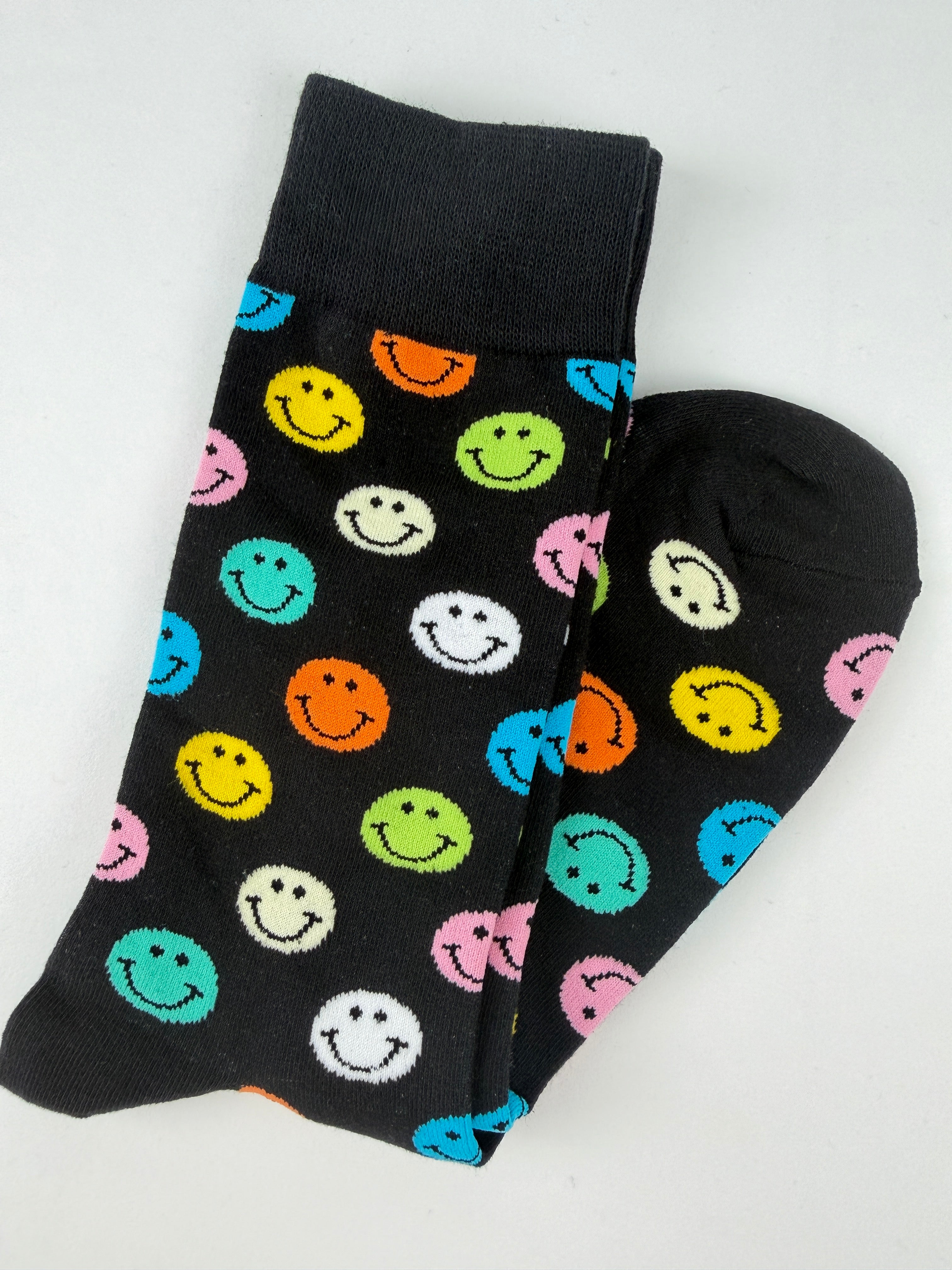 Multicolor Smiley Face Crew Socks