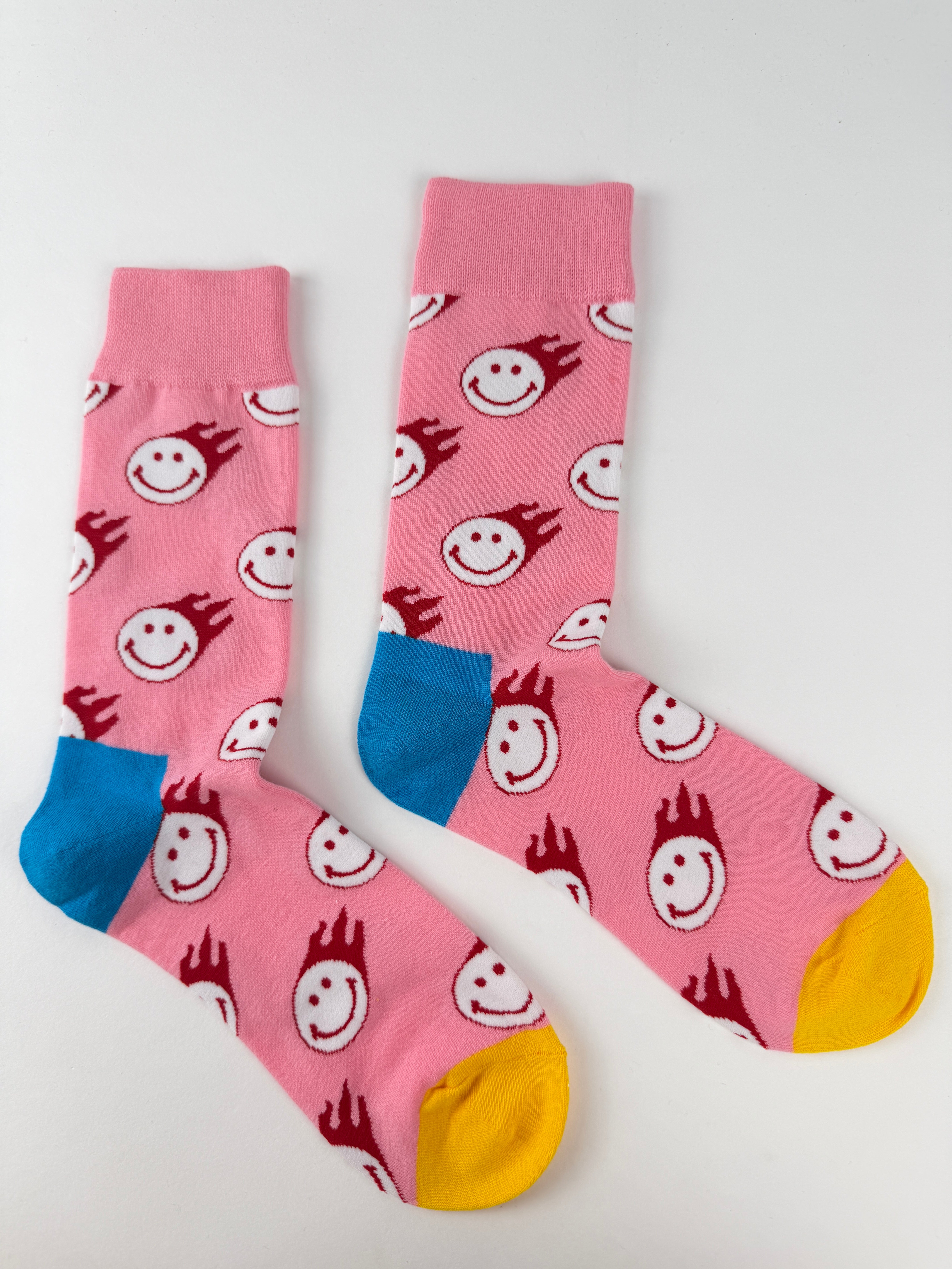 Pink Smiley Flame Crew Socks