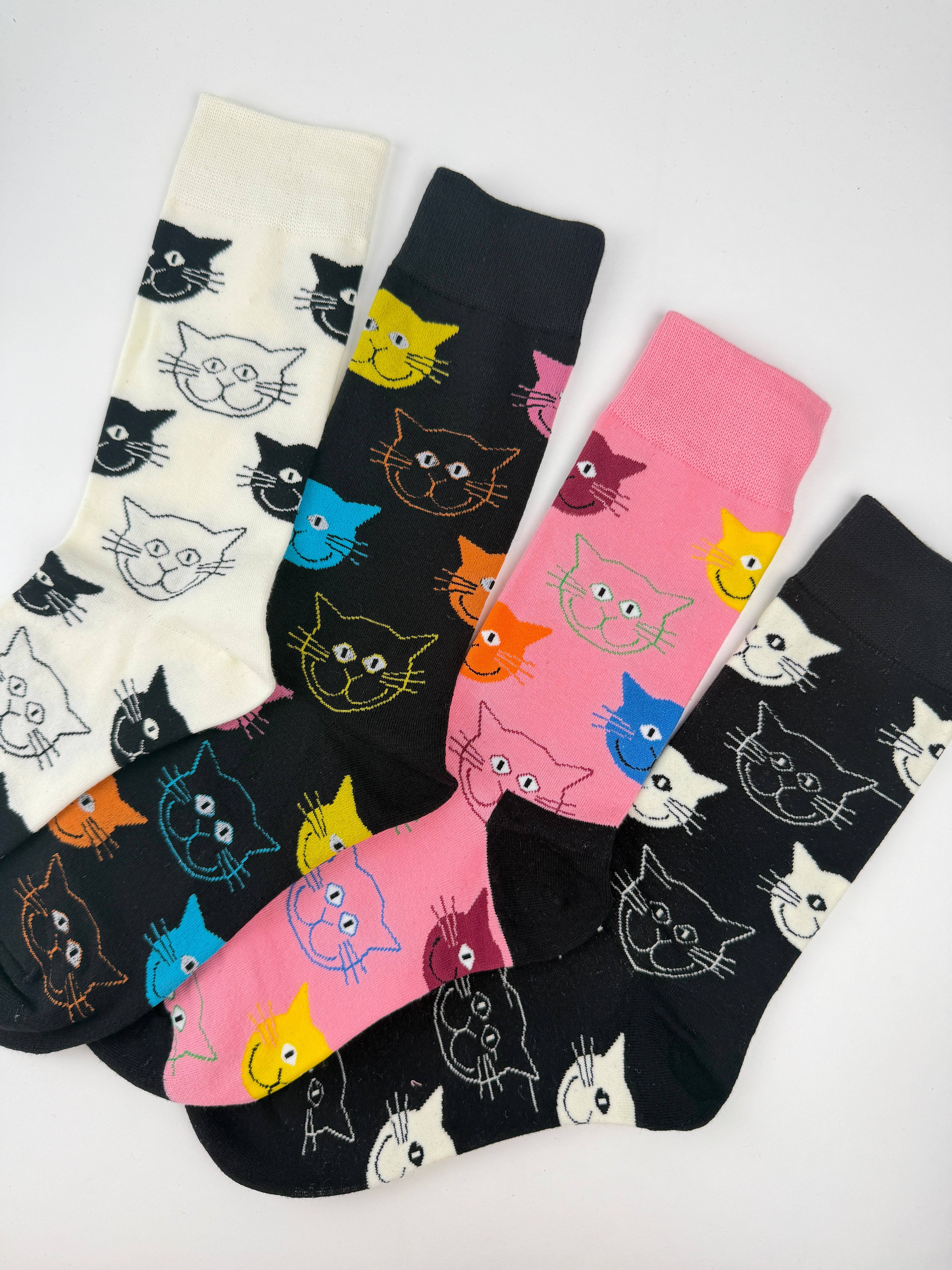 Animal Socks – Sketch Cat Face Crew Socks