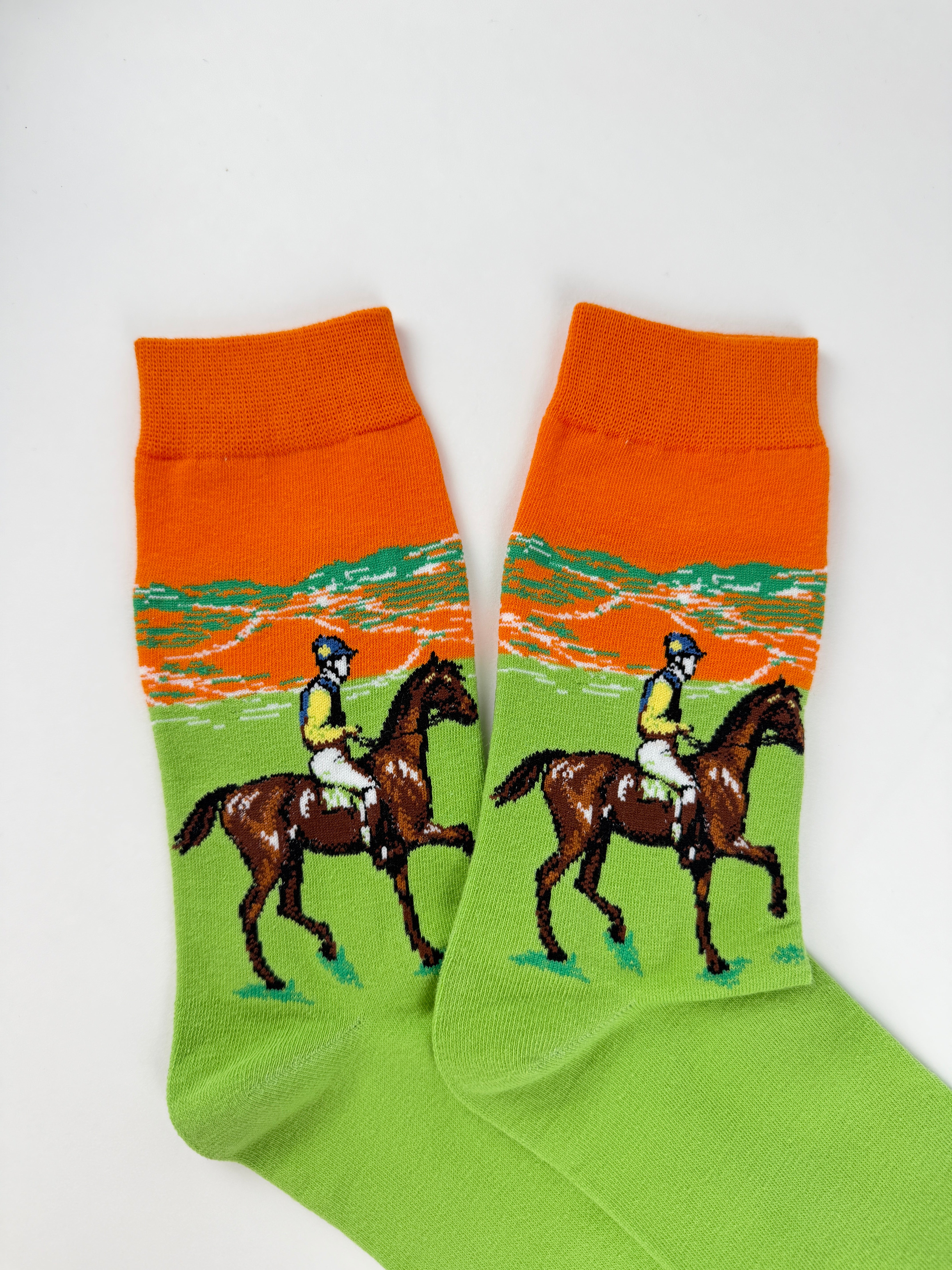 Oil Painting Collection – Horse Rider Impressionist Art Crew Socks