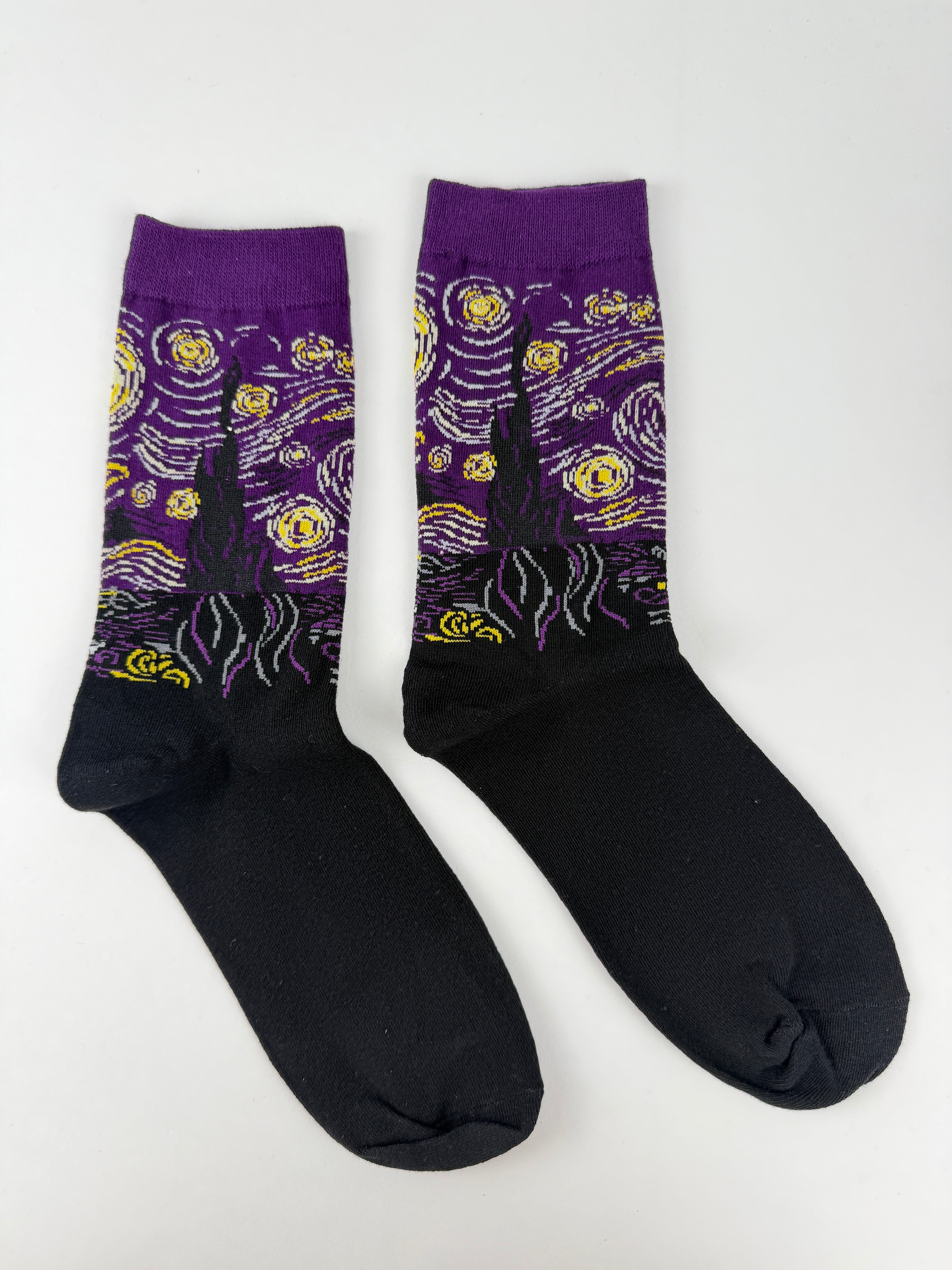 Oil Painting Collection – Purple Starry Night Van Gogh Art Crew Socks