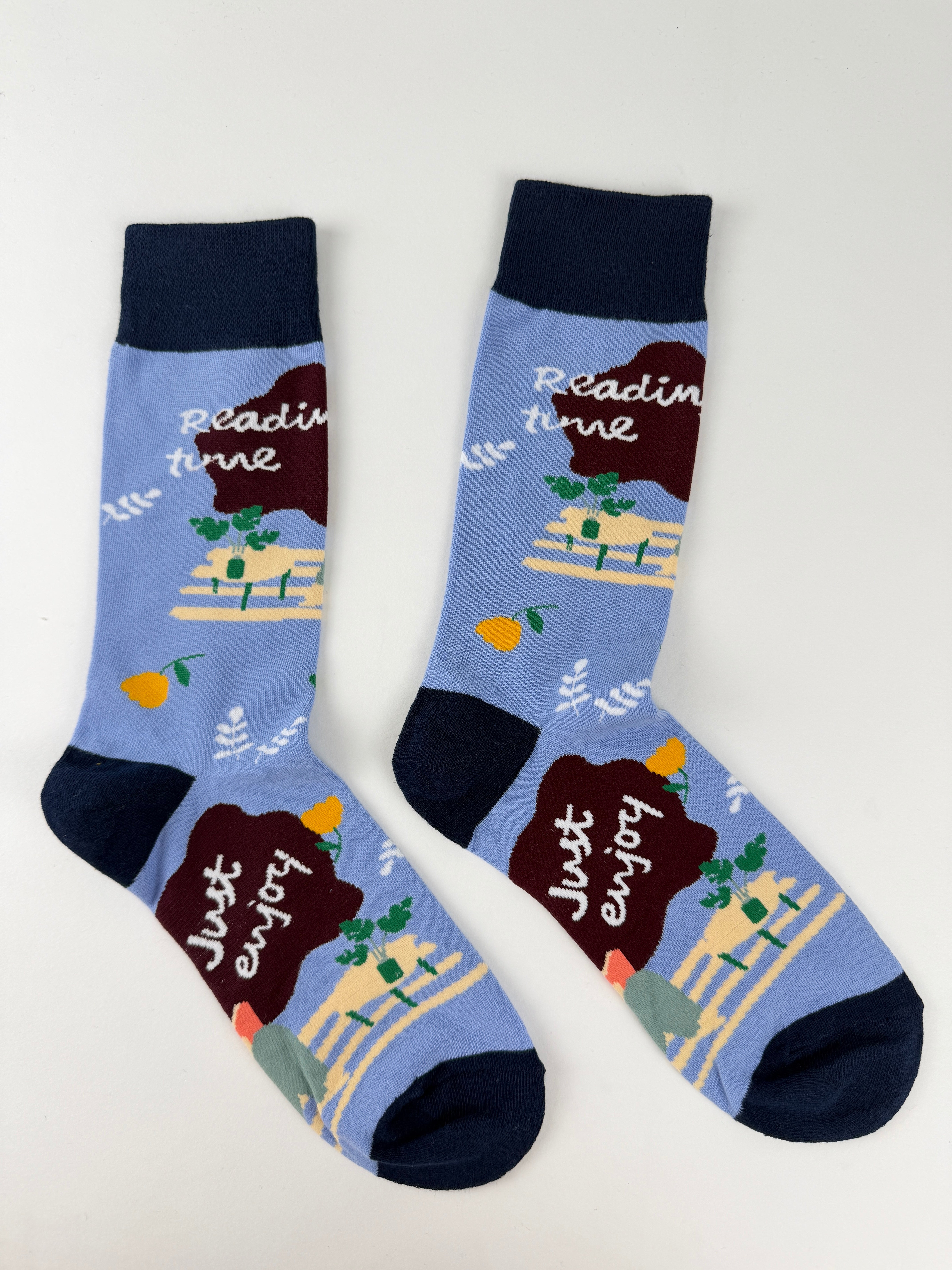 Illustration Collection – Girl Reading Book Floral Crew Socks