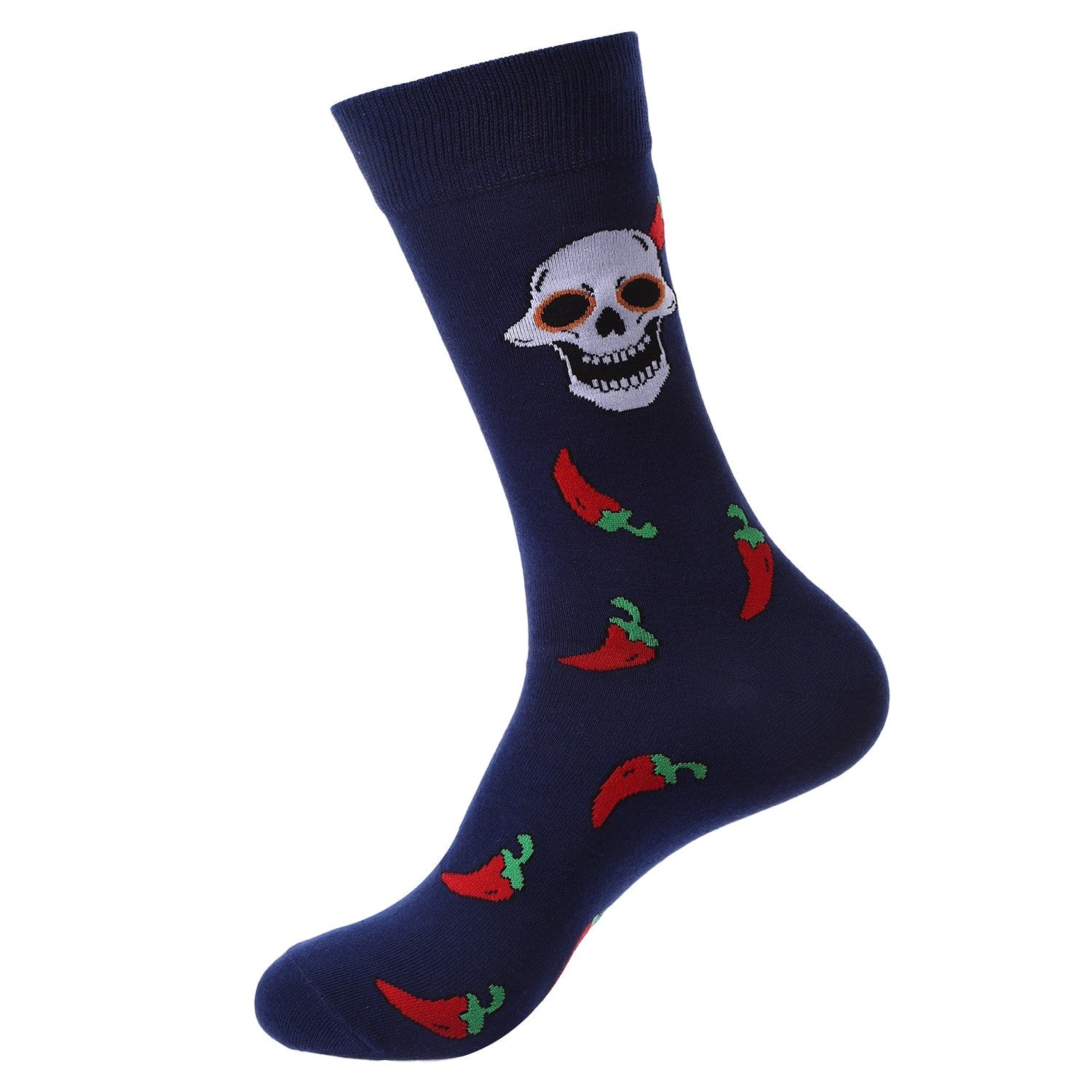 Day of the Dead socks with skull and chili pepper design