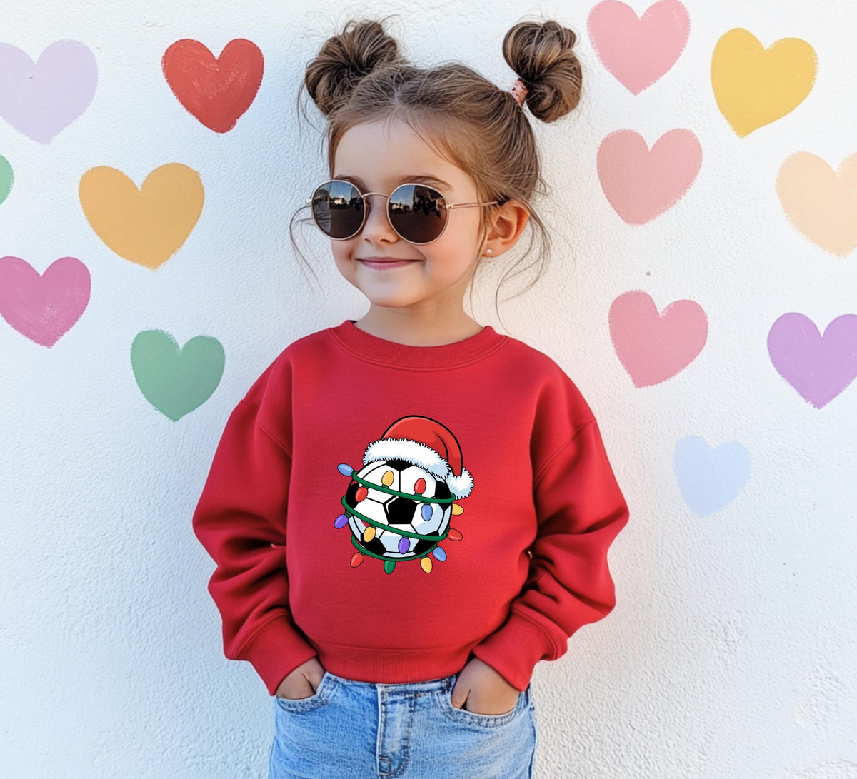 Soccer Christmas Youth Sweatshirt – Santa Hat Soccer Ball