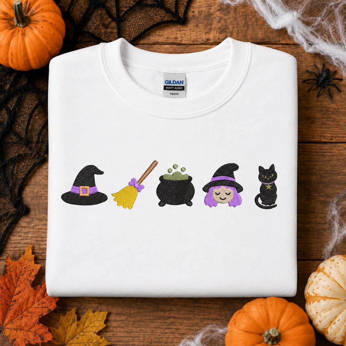 White Little Witch embroidered youth sweatshirt