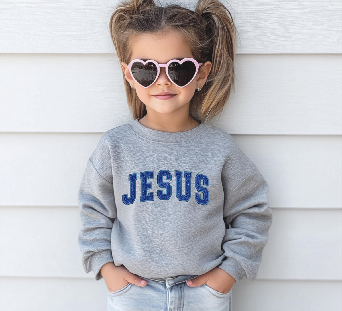 Glitter Embroidered JESUS Youth Sweatshirt