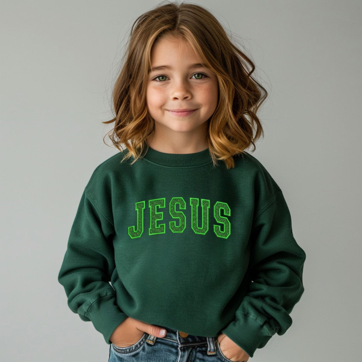 Glitter Embroidered JESUS Youth Sweatshirt