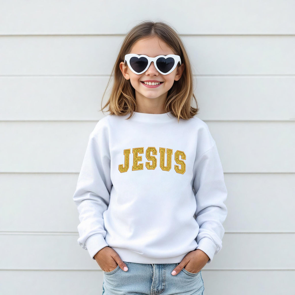 Glitter Embroidered JESUS Youth Sweatshirt