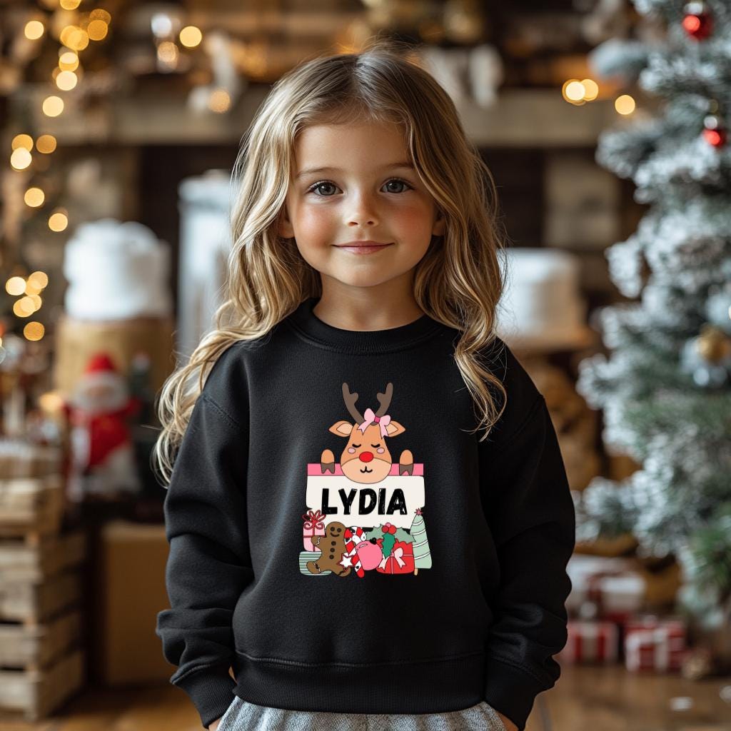 Personalized Reindeer Name Youth Christmas Sweatshirt