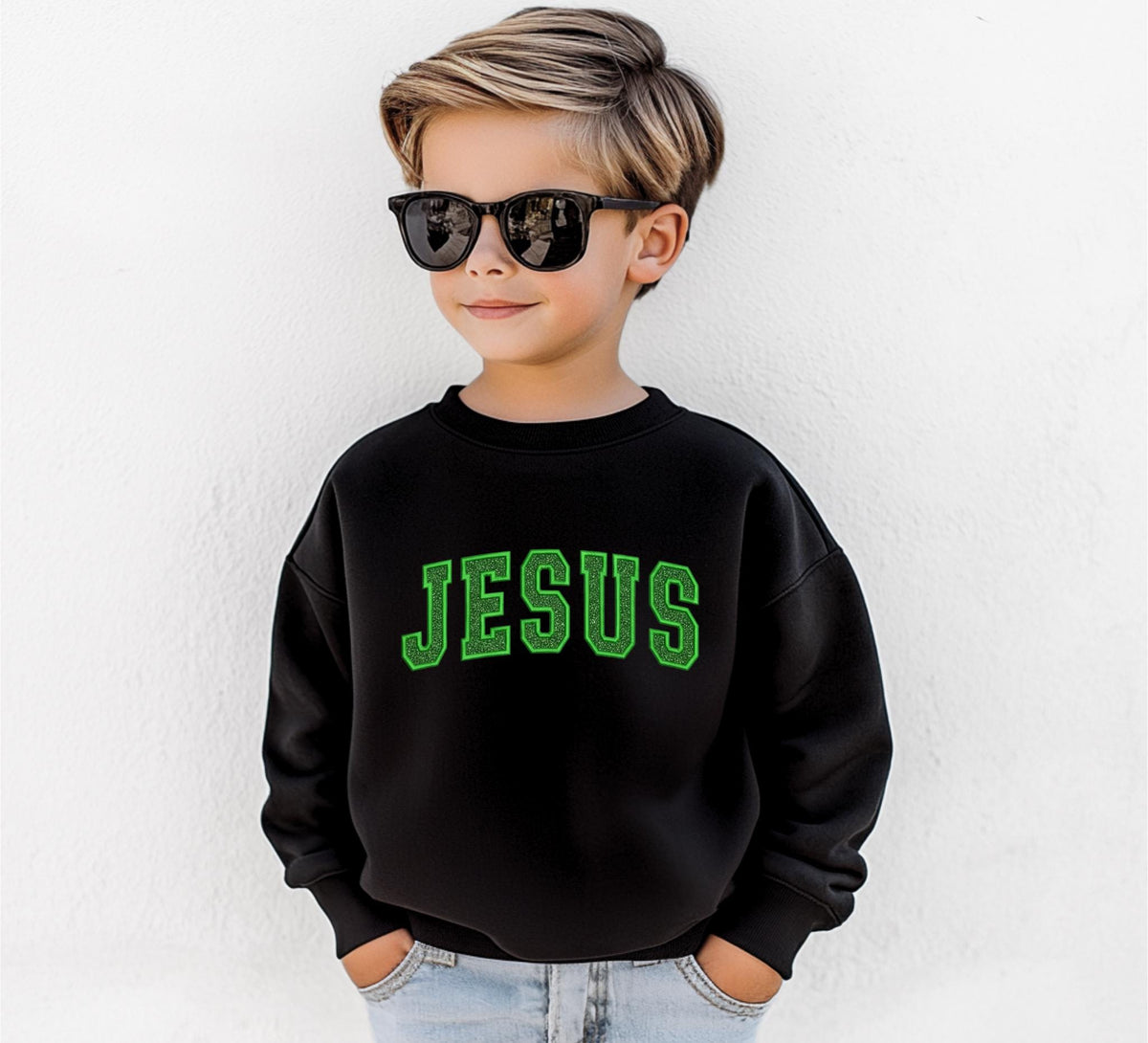 Glitter Embroidered JESUS Youth Sweatshirt