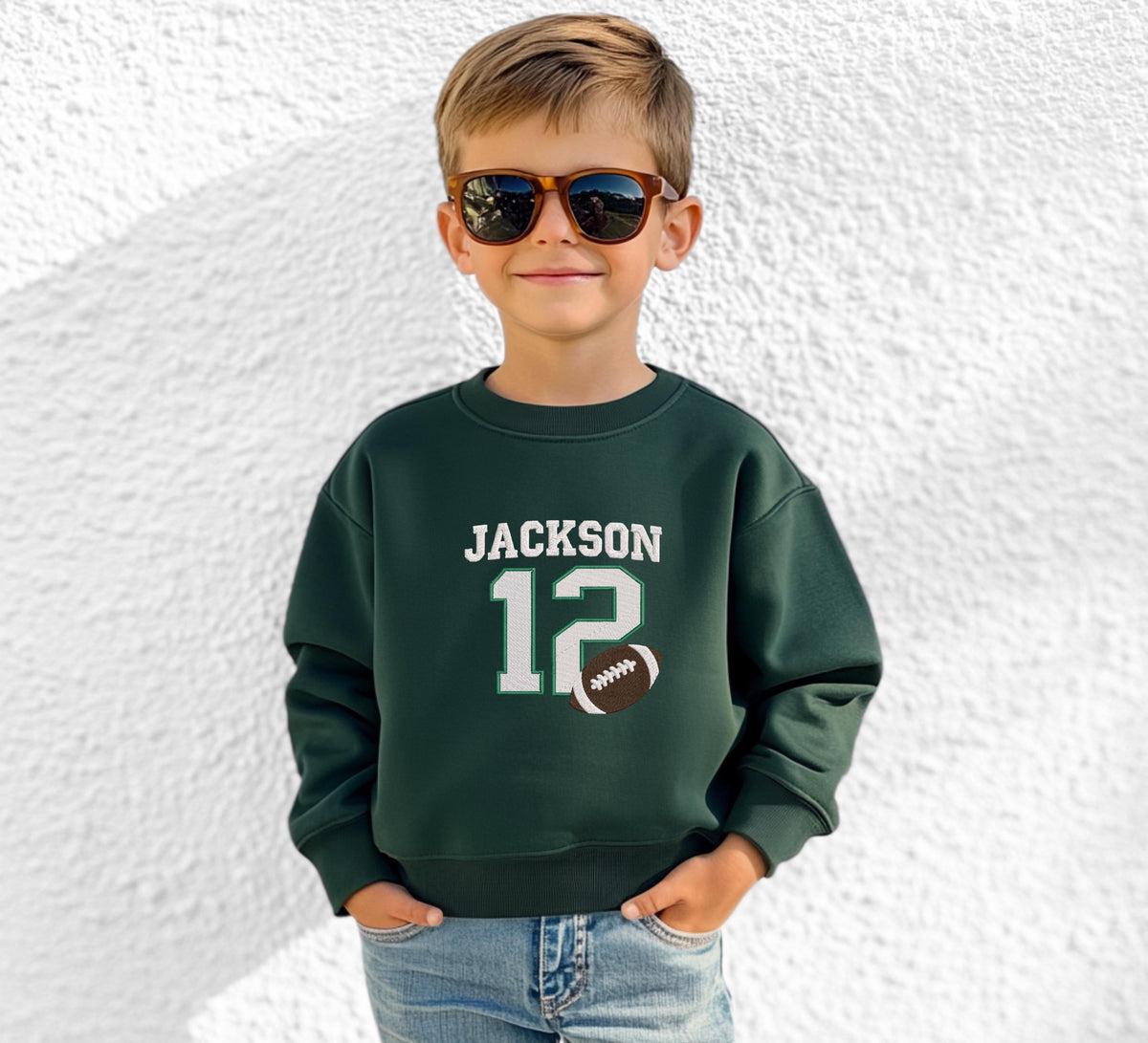 Personalized Kids Football Sweatshirt with Embroidered Name & Age