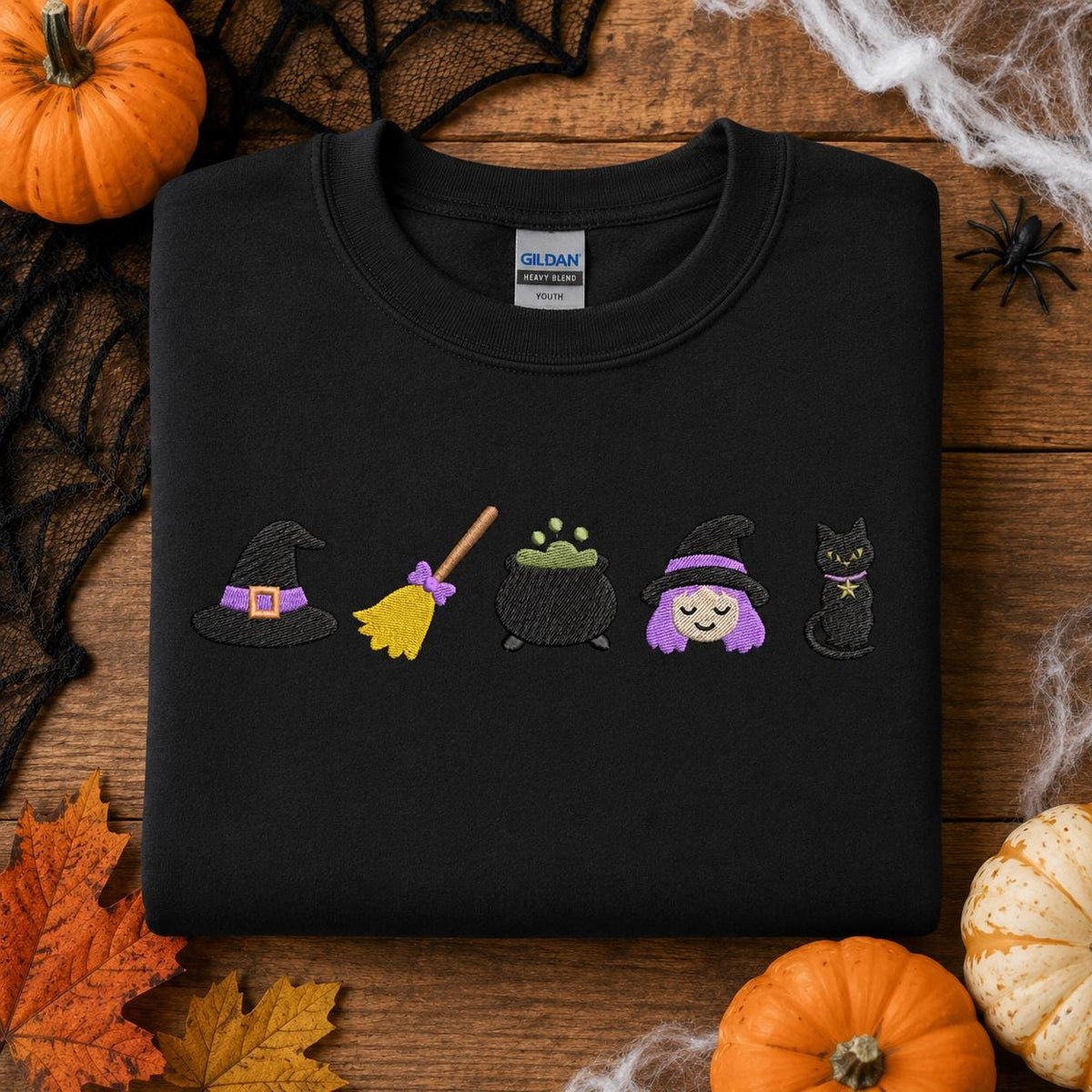 Black Little Witch embroidered youth sweatshirt