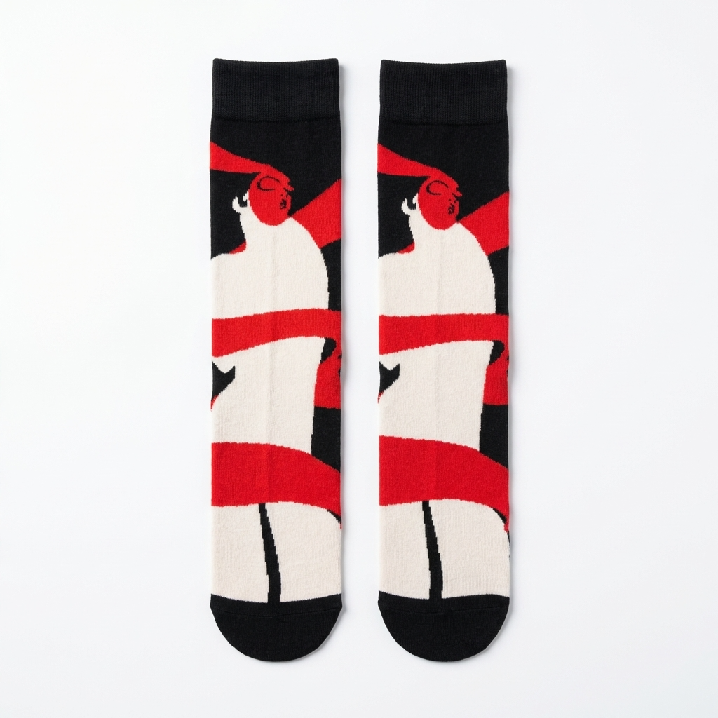 Picasso Collection – Red Abstract Face Crew Socks Unisex