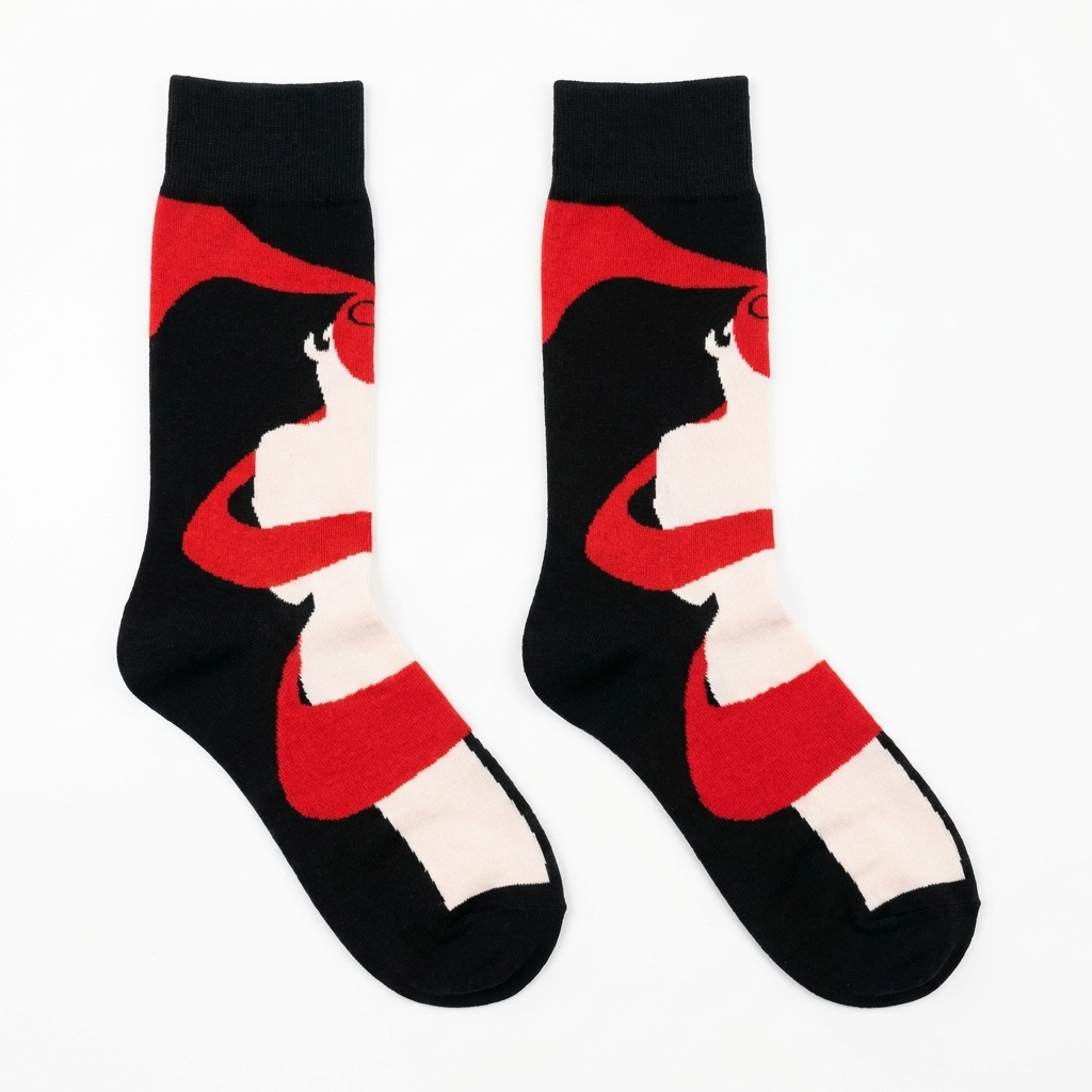 Picasso Collection – Red Abstract Face Crew Socks Unisex