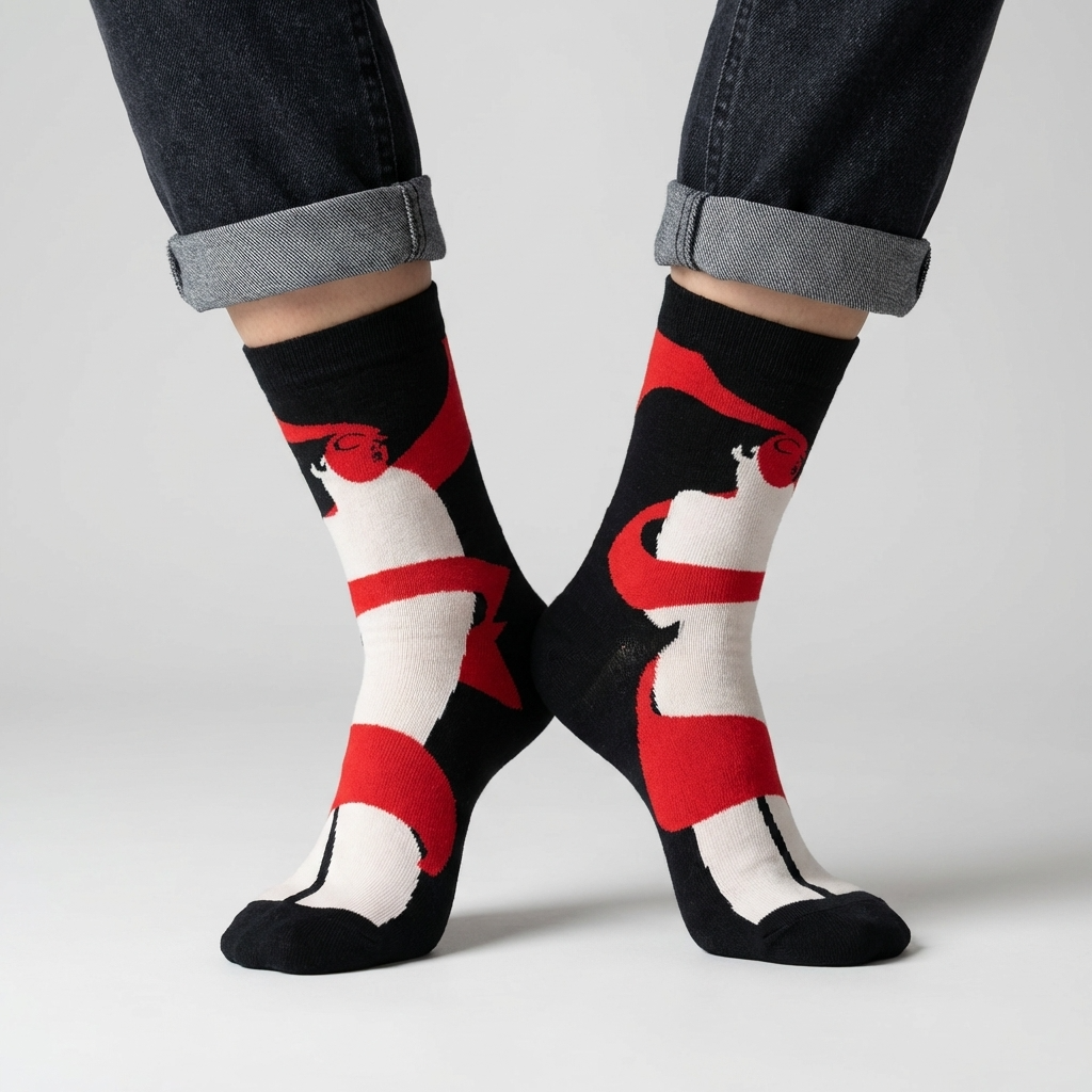 Picasso Collection – Red Abstract Face Crew Socks Unisex