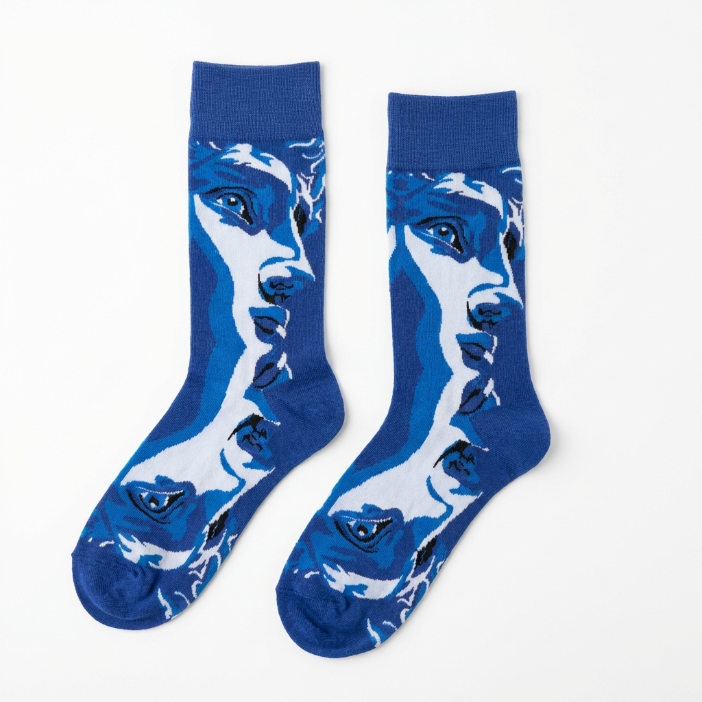 Picasso Collection – Blue Abstract Face Art Crew Socks Unisex