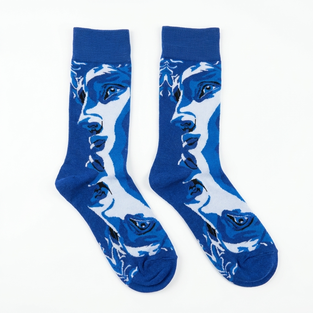 Blue Abstract Face Art Crew Socks