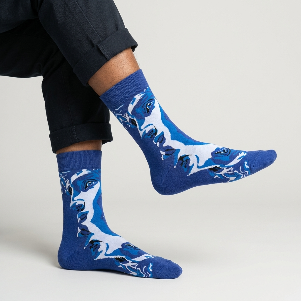 Picasso Collection – Blue Abstract Face Art Crew Socks Unisex