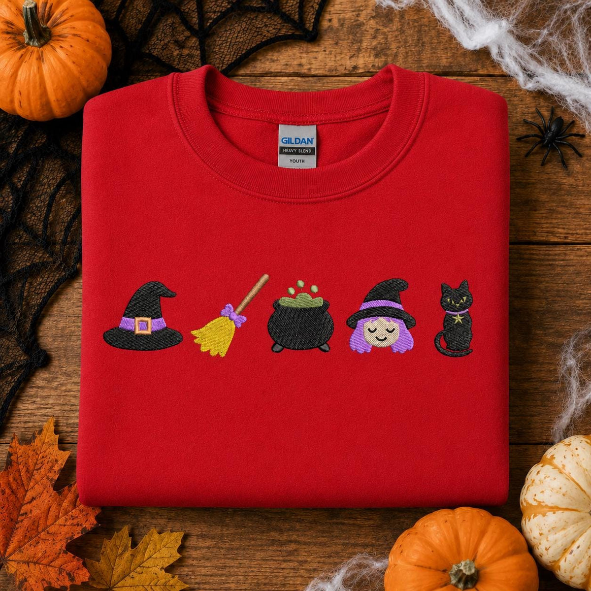 Red Little Witch embroidered youth sweatshirt