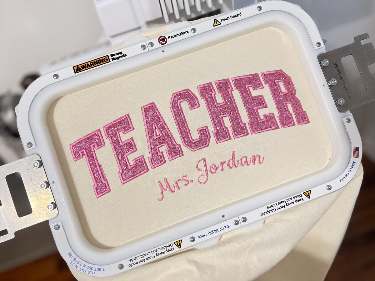 Personalized Glitter Teacher Name T-Shirt