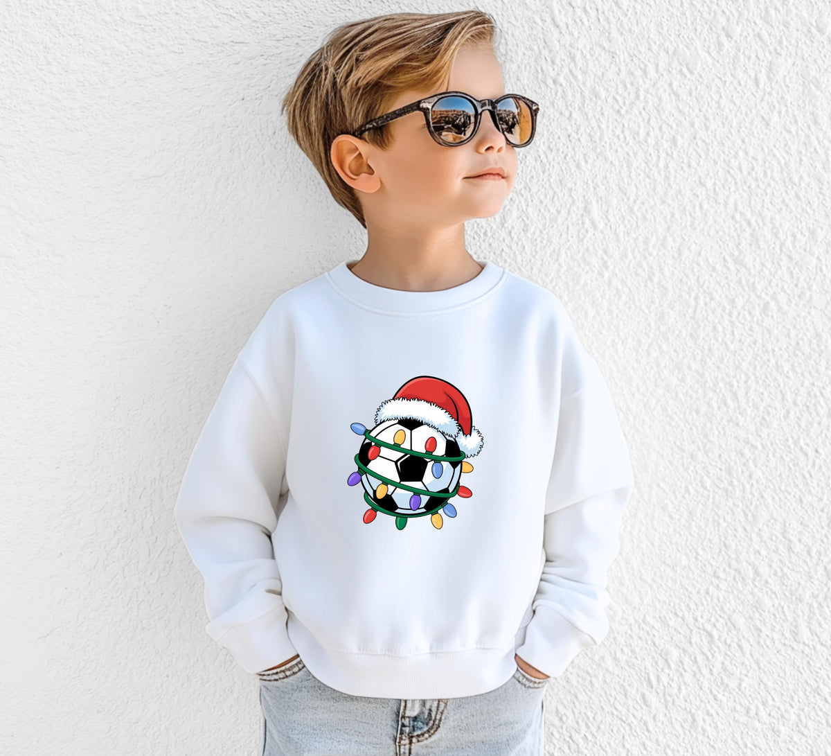 Soccer Christmas Youth Sweatshirt – Santa Hat Soccer Ball