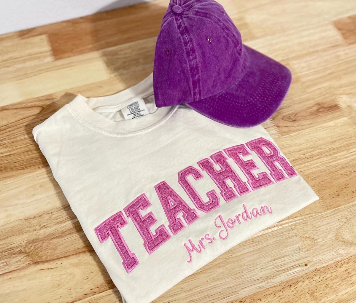 Personalized Glitter Teacher Name T-Shirt