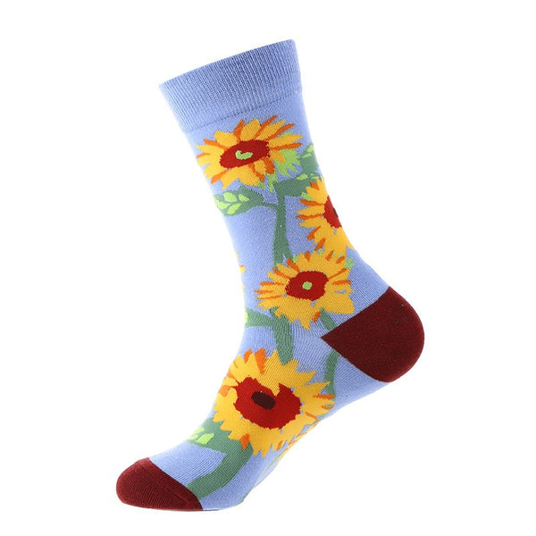Blue sunflower socks with bold yellow floral pattern – unisex novelty socks