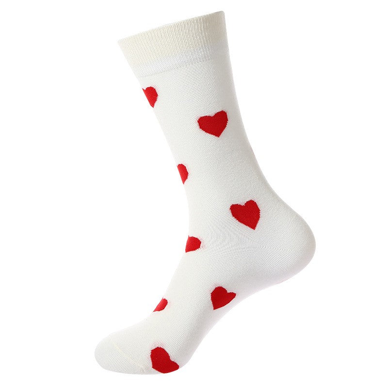 White sock with Red heart patterns